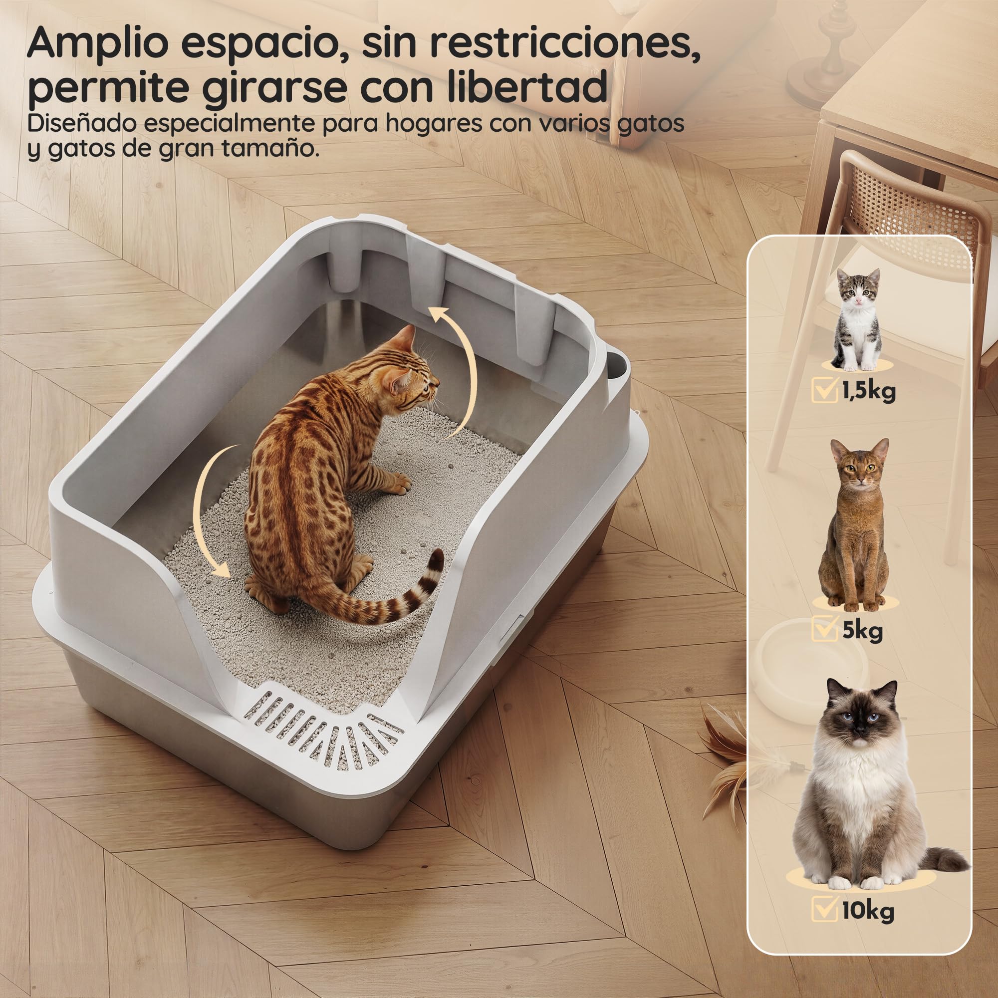 JUMMICO Arenero Acero Inoxidable Gatos, con Entrada Antigoteo, Robusto y Resistente a los Arañazos, Fondo Antiadherente Fácil de Limpiar,60L Caja de Arena para Gatos Grande con Pala y Bolsas de Basura