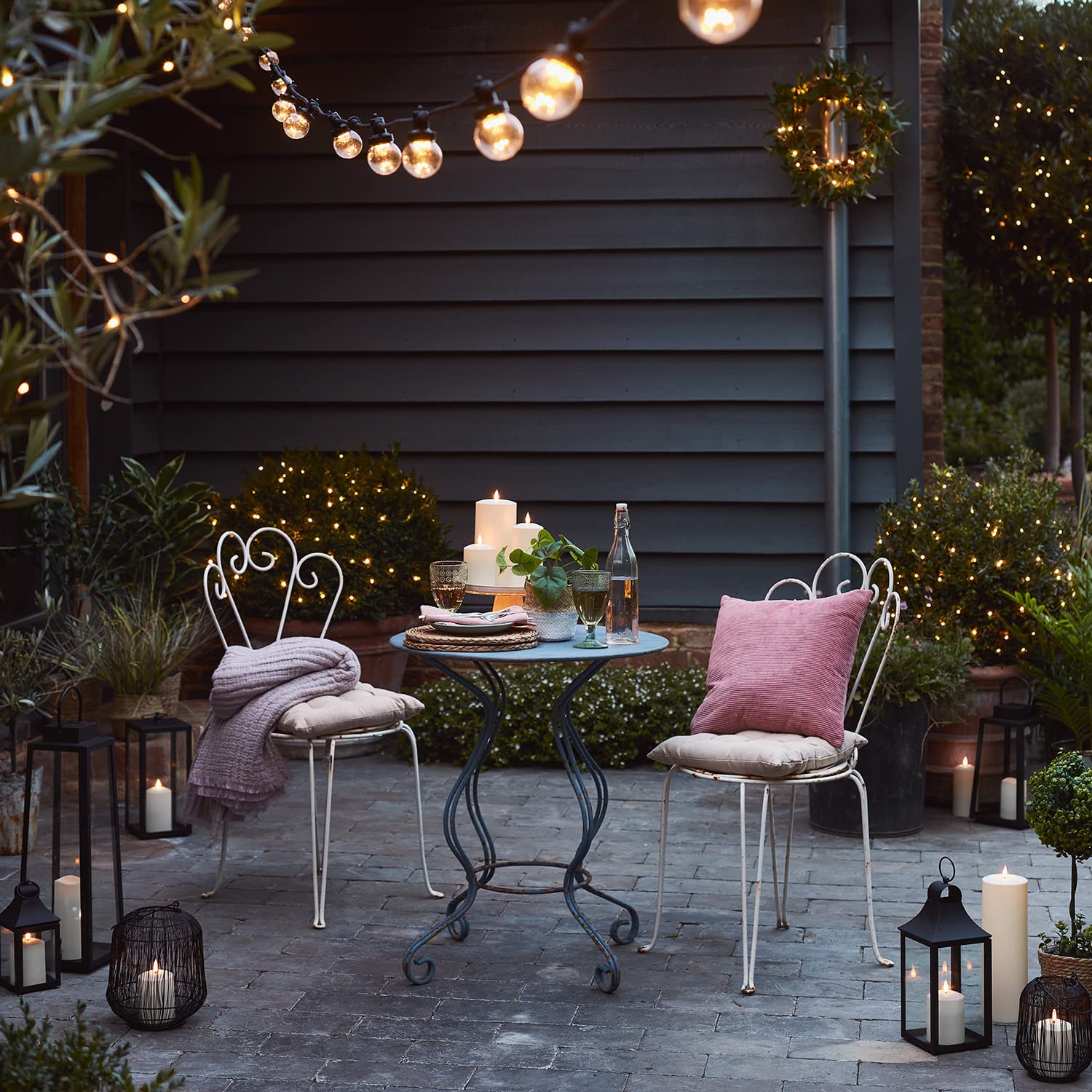 Lights4fun Lanterna Metallica Nera con Candela Bianca a LED TruGlow® per Esterni ed Interni Decorazione da Giardino di 19 cm