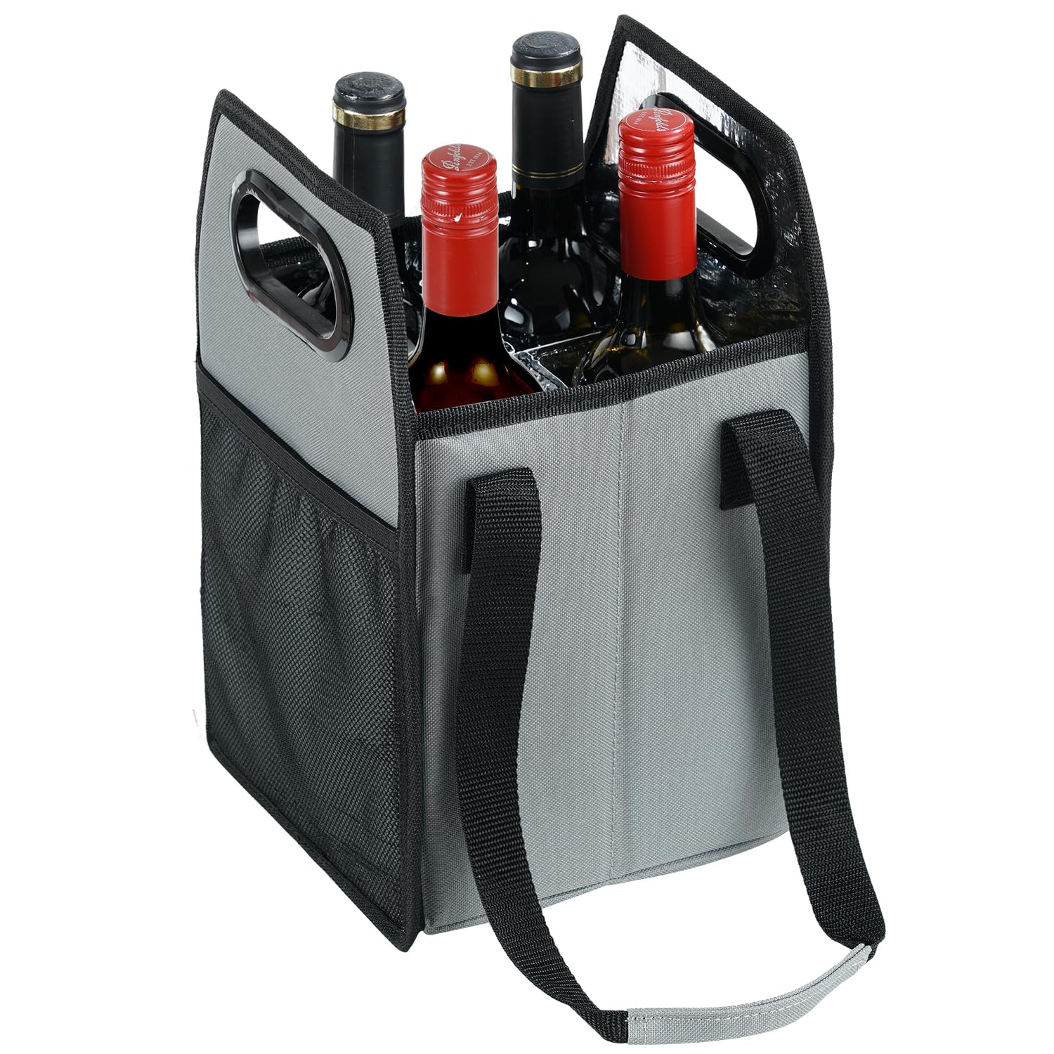 Portabotellas plegable reutilizable con correa para 6 botellas (gris, 4 botellas)