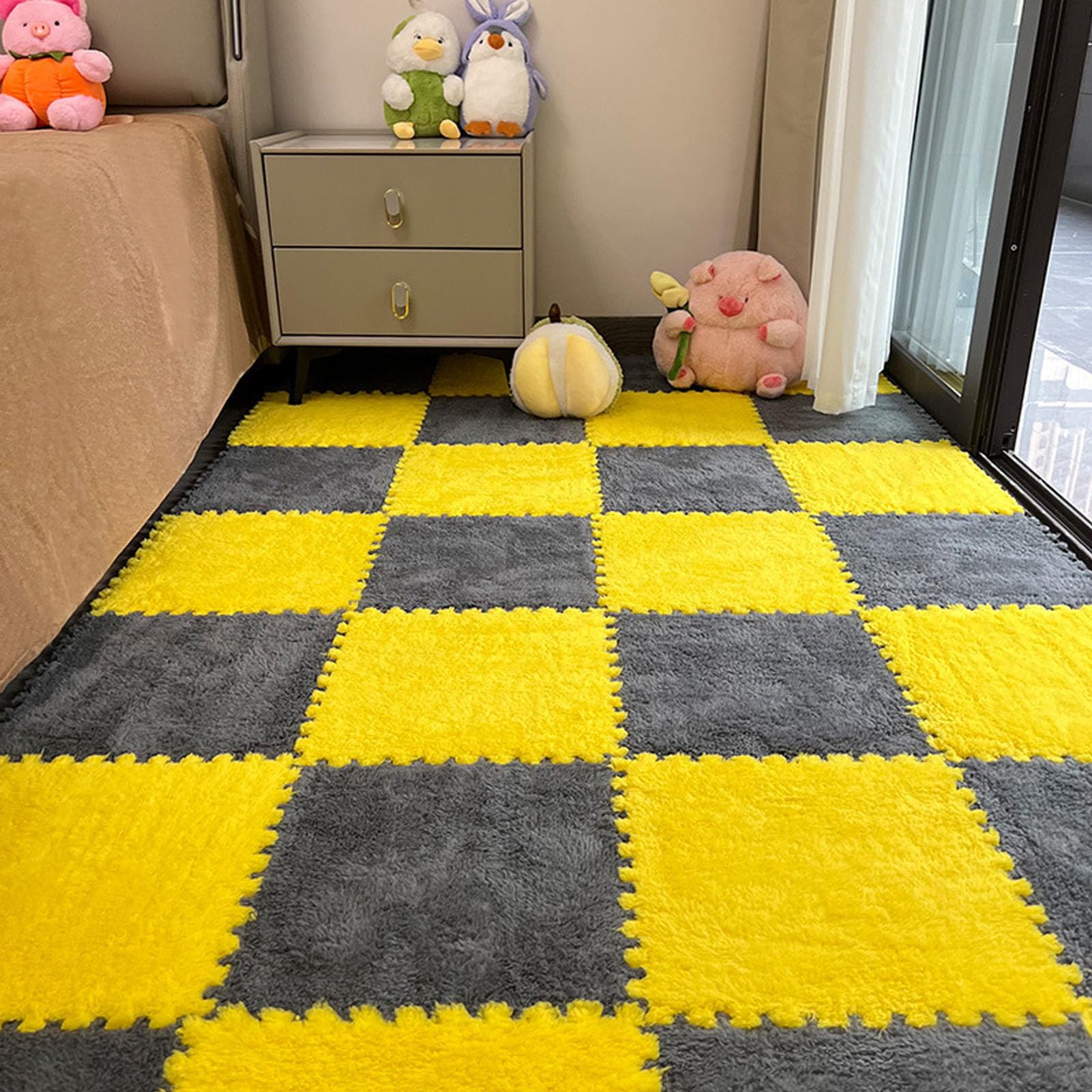 tappetini in schiuma, Tappetino in schiuma ad incastro 12x12 pollici multicolore, confezione da 60(Grey+yellow,THK：0.39in)