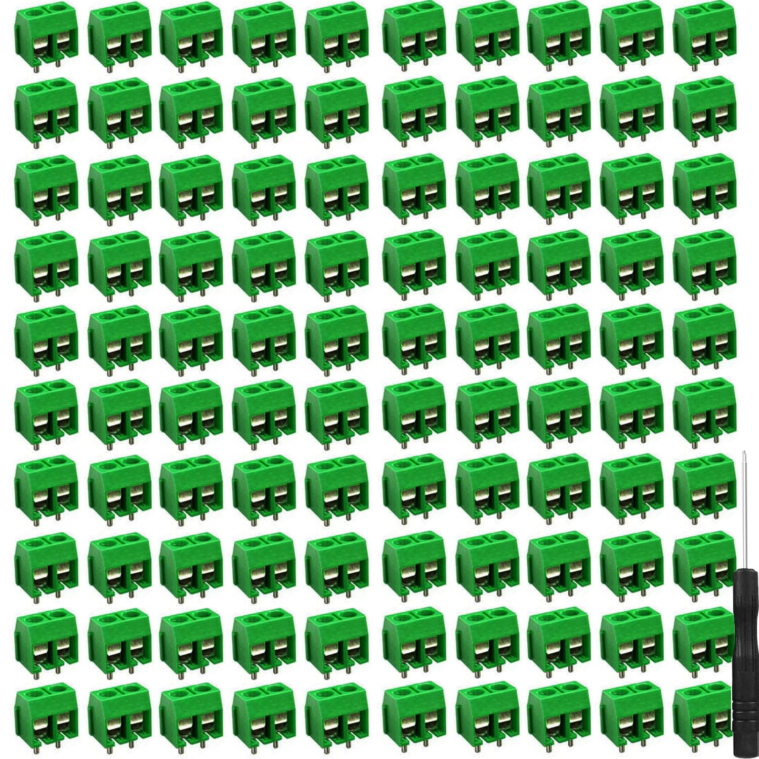 120pcs Universal PCB Board Kit 2 Pin Screw Terminal Block for PCB 300V 10A 5mm Pitch（green）