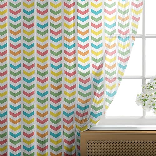 Miniatura 2 de Ambesonne Arrow Tulle Curtains with Rod Pocket, Illustration of Colorful Repetitive Arrows Pointing Downwards on a Plain Background, Sheer Drape for