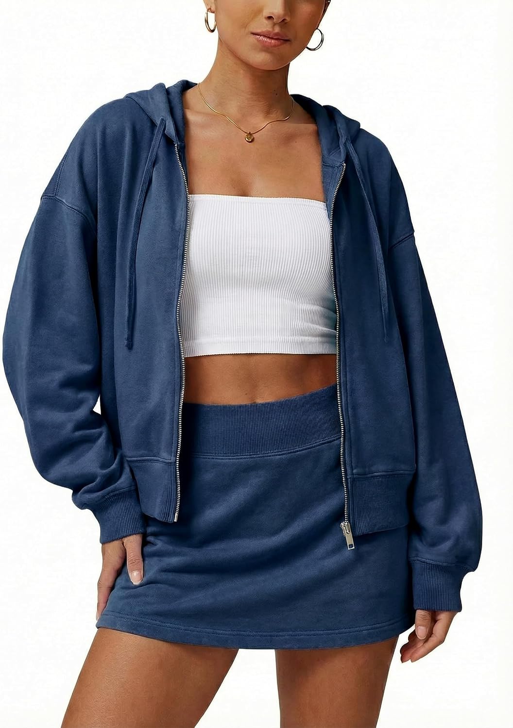 Halfword 2 Piece Skirt Sets for Women Long Sleeve Zip Up Hoodie and Skirt Lounge Matching Sets Casual Sweatsuits Gym Clothes