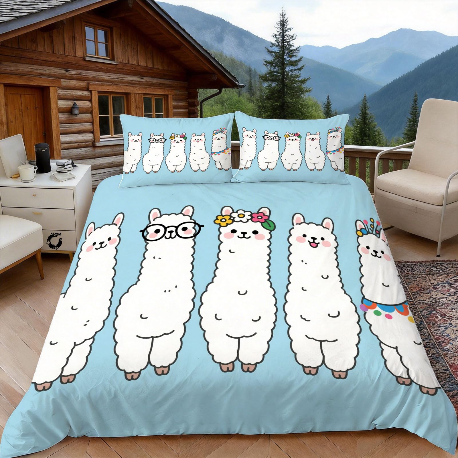 Parure de Lit 2 Personnes 220x240 avec Housse de Couette Microfibre Alpaga Animé