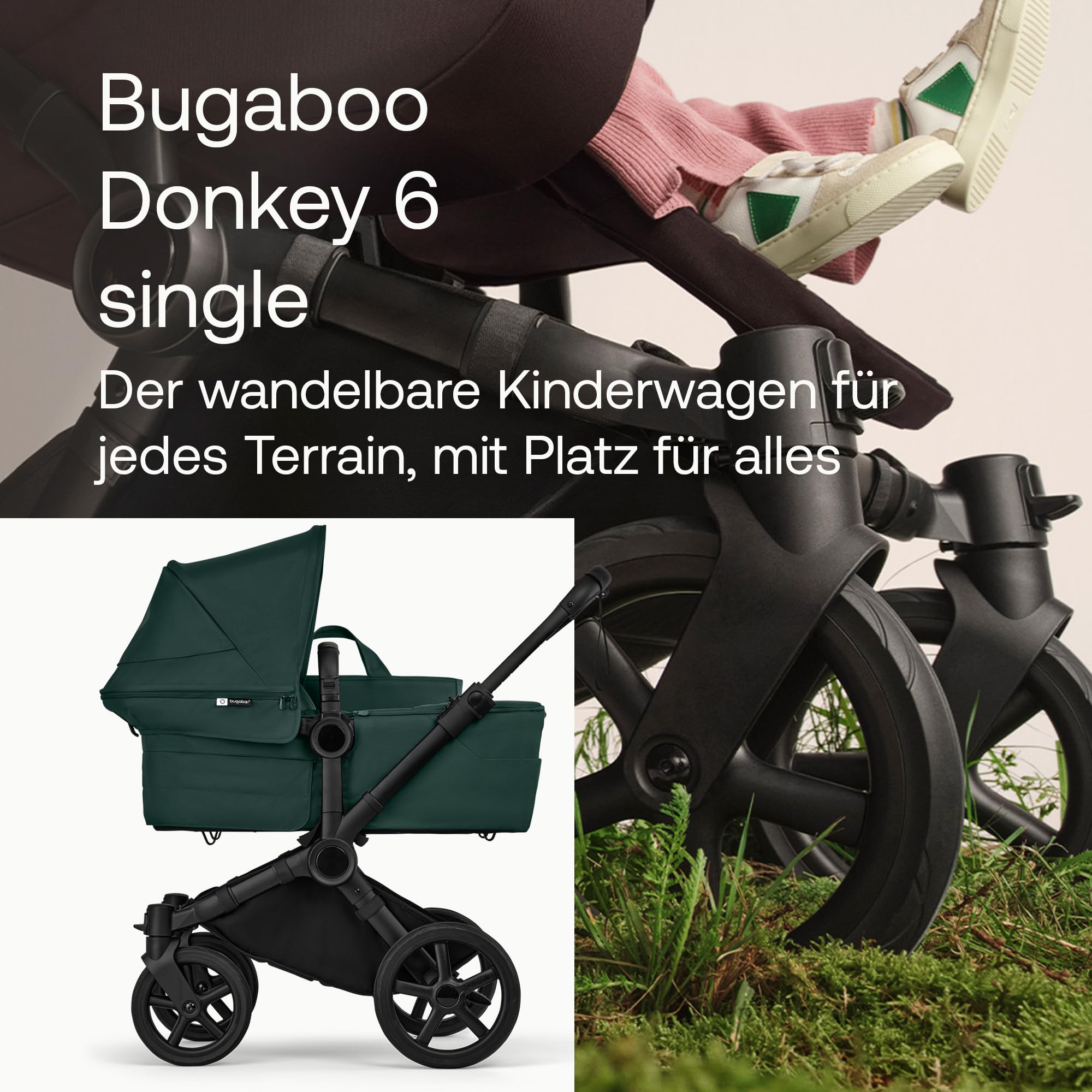 Bugaboo Donkey 6 Single 2-in-1-Kinderwagen, umbaubar zum Doppel- und Zwillingskinderwagen, Fern Green