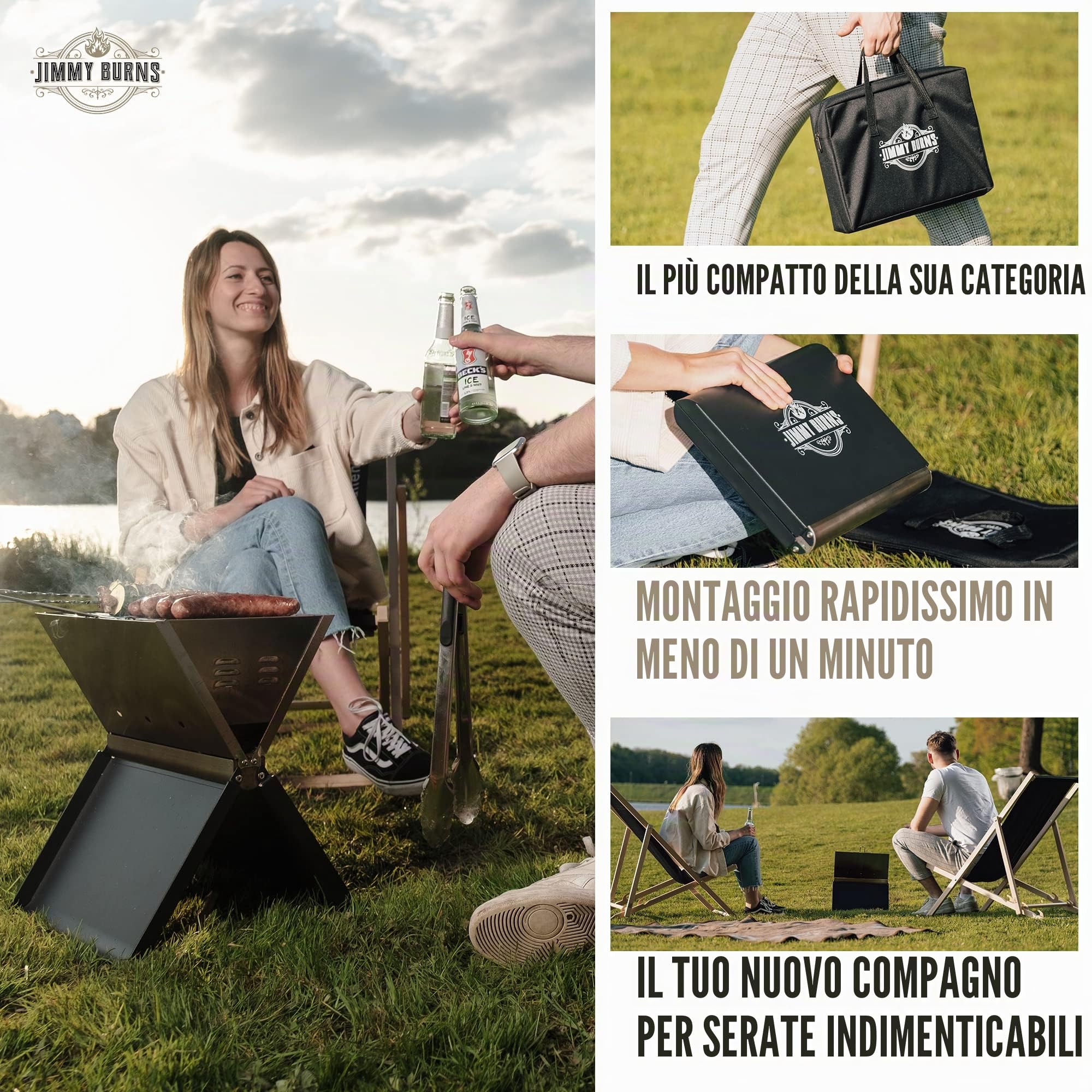JIMMY BURNS Barbecue da campeggio a carbonella in acciaio inox,[Design Eyecatching Notebook Design],per 2-4 persone,Barbecue pieghevole compatto per campeggio, giardino,con accessori per barbecue