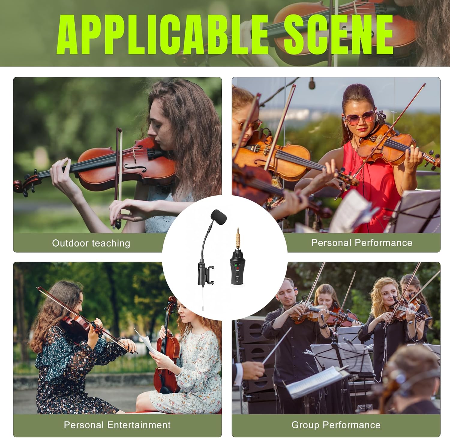 SWANSOFT Violin Pickup, Violin Mic Ultra High Frequency Support 132FT Long Distance Transmission Wireless Receiver and Transmitter Large Capacity 750 mAh Plug and Play Violin Microphone