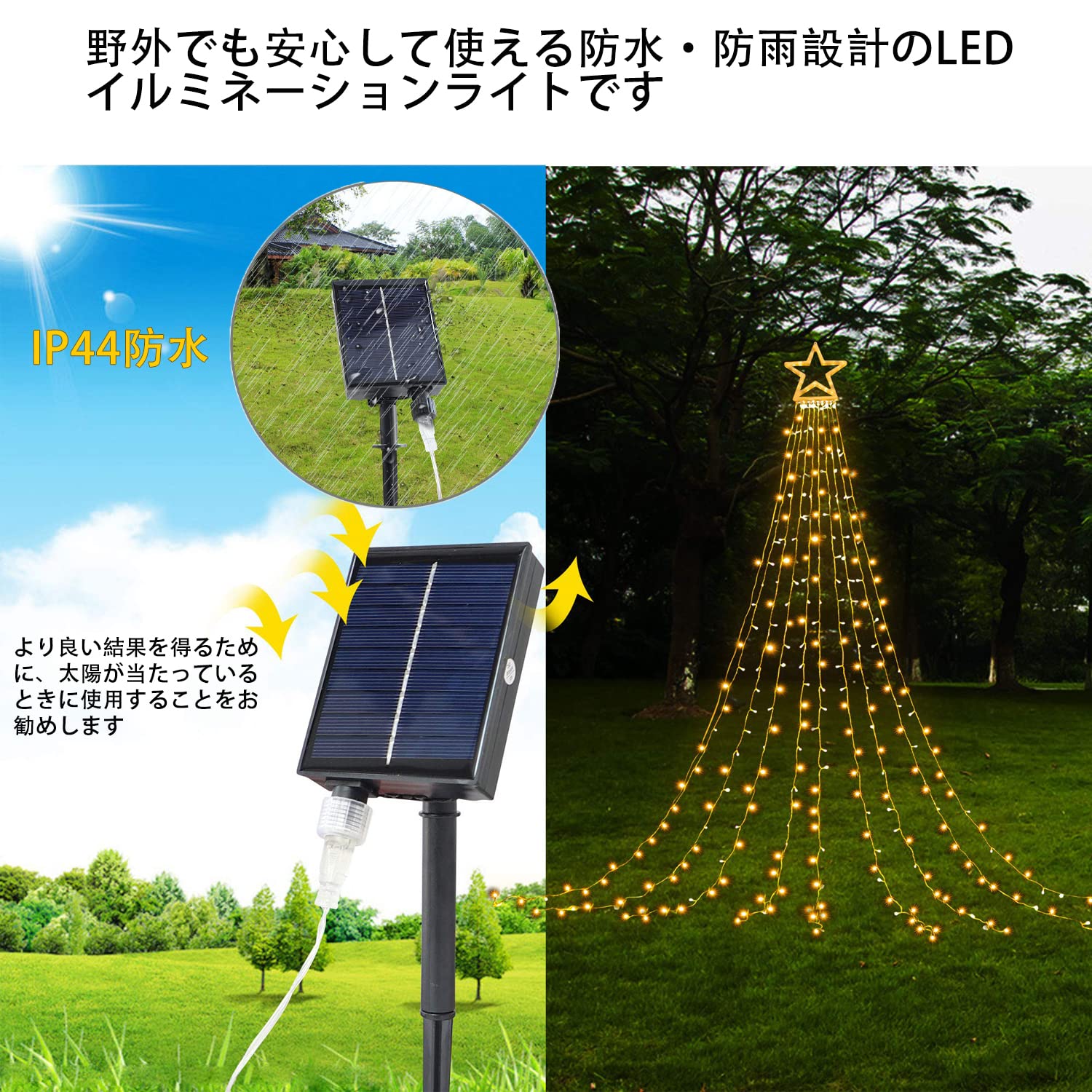 Amazon.co.jp: ソーラー イルミネーション ライト カーテンライト LED 
