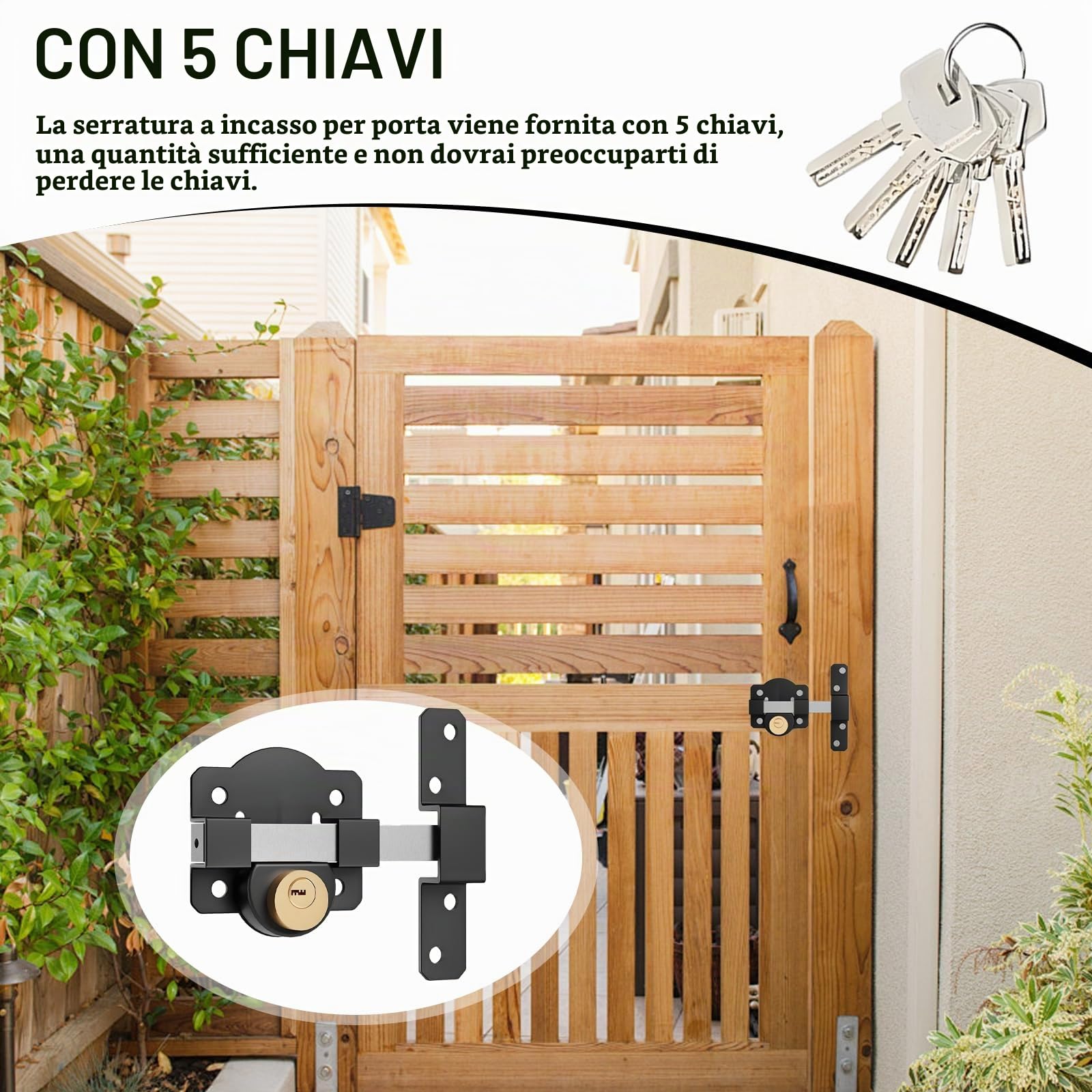 Serrature Delle Porte, Serratura Basculante Garage con Cilindro di Chiusura da 50 mm Doppia Chiusura in Acciaio Inox con 5 Chiavi per Cancello da Giardino in Metallo Porta in Legno Ingressi di Casa