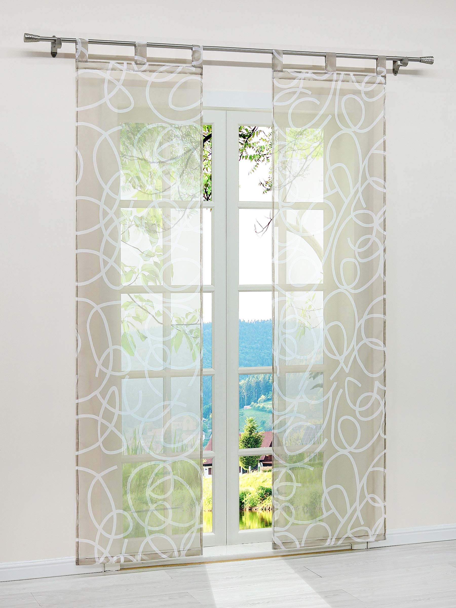 ESLIR Schiebegardinen Voile Flächenvorhänge Transparente Schiebevorhang Set 2er Gardinen mit Schlaufen Vorhang mit unregelmäßigen Kreis-Design Sand BxH 57x225cm 2 Stück