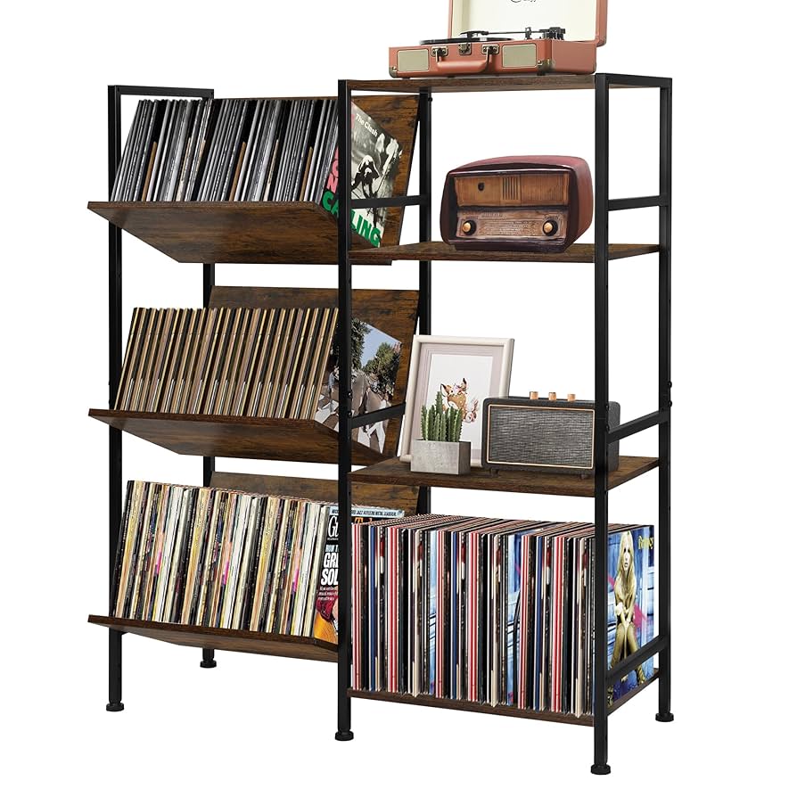 TQVAI Large Vinyl Records Player Stand, Holds 200 Albums