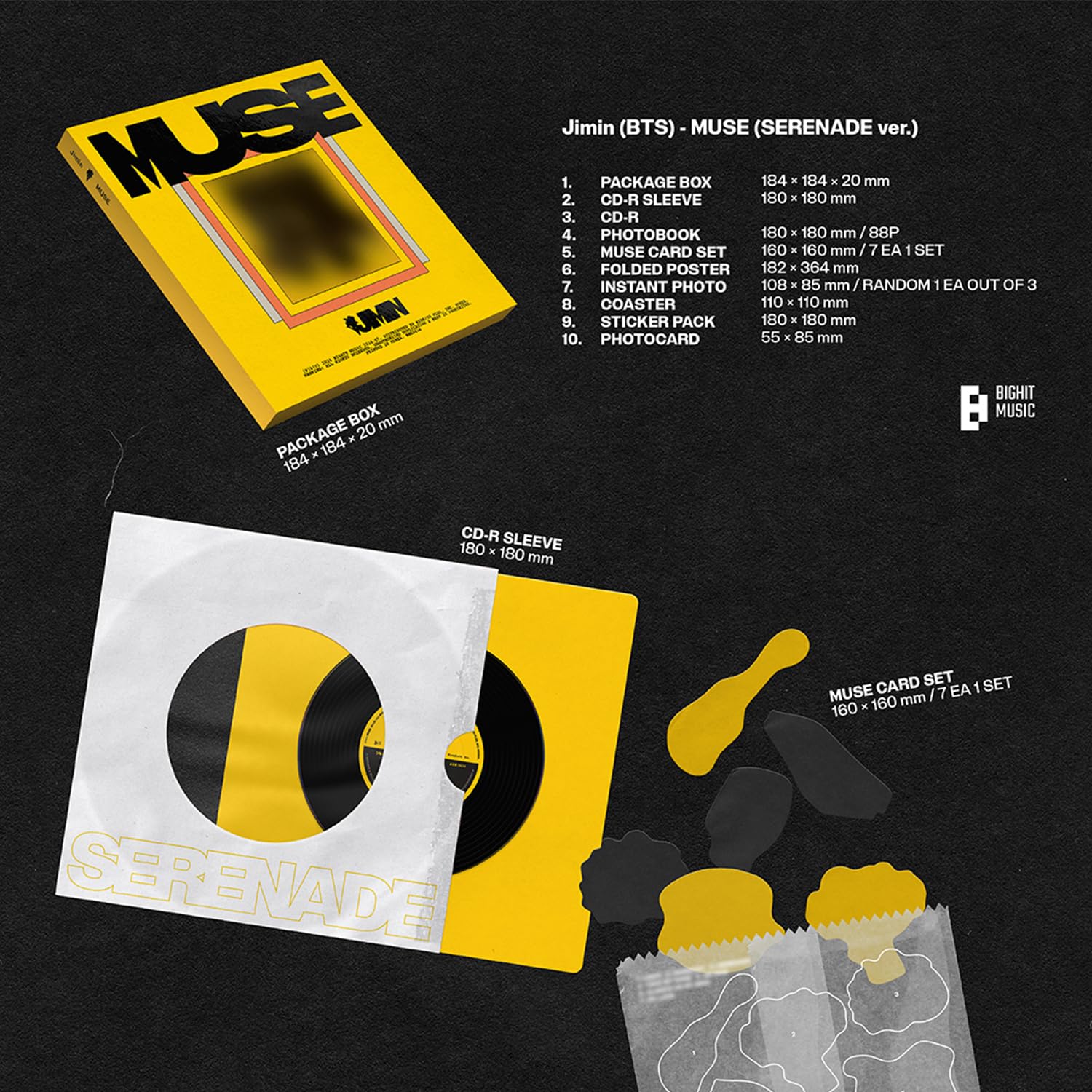 JIMIN OF BTS - [MUSE] (SERENADE Ver.) Photobook R + Muse Card Set + Coaster + 2 Extra Photocards