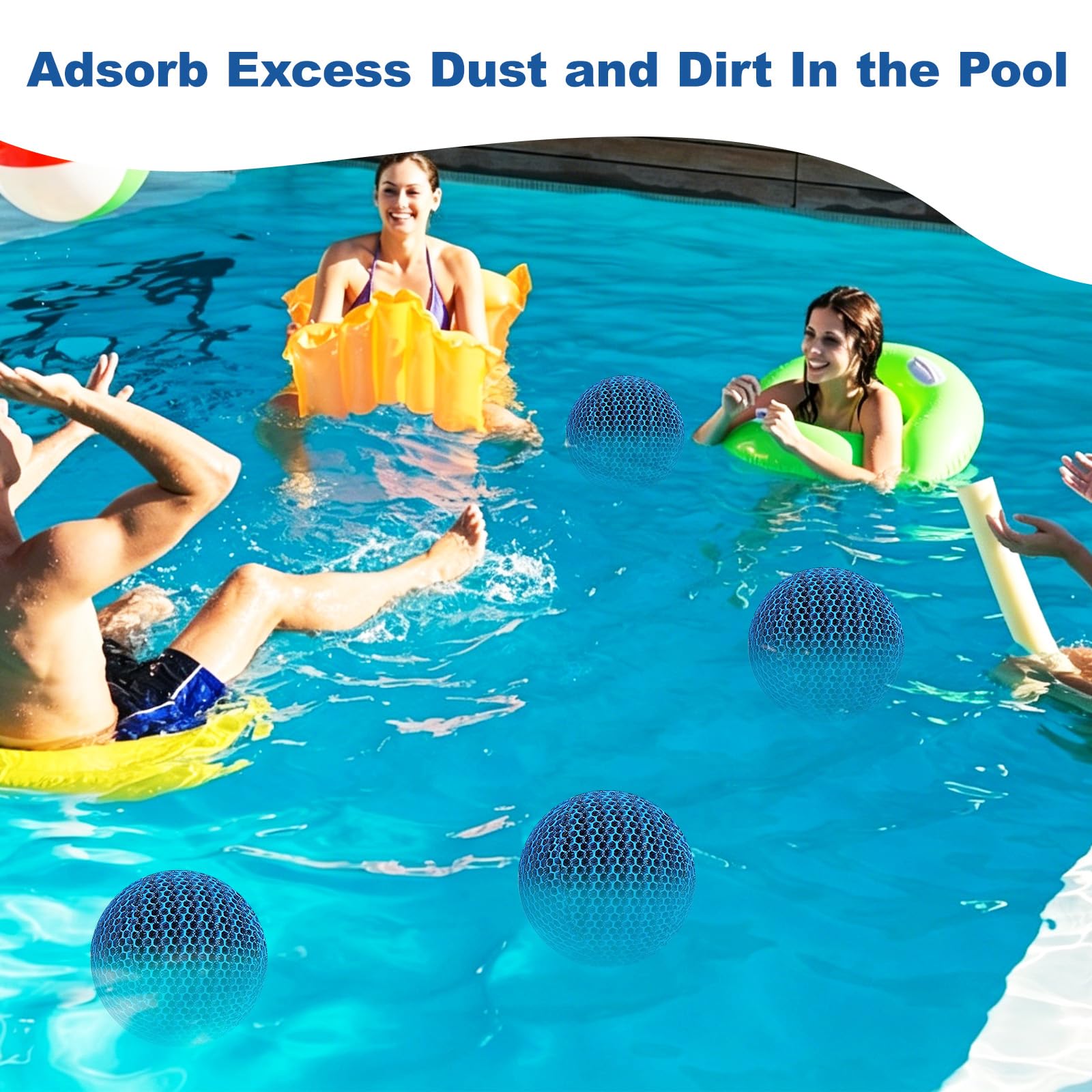 Absorbeur d'huile pour Piscine 4 pièces, Boules éponge réutilisables 70 mm Bleues