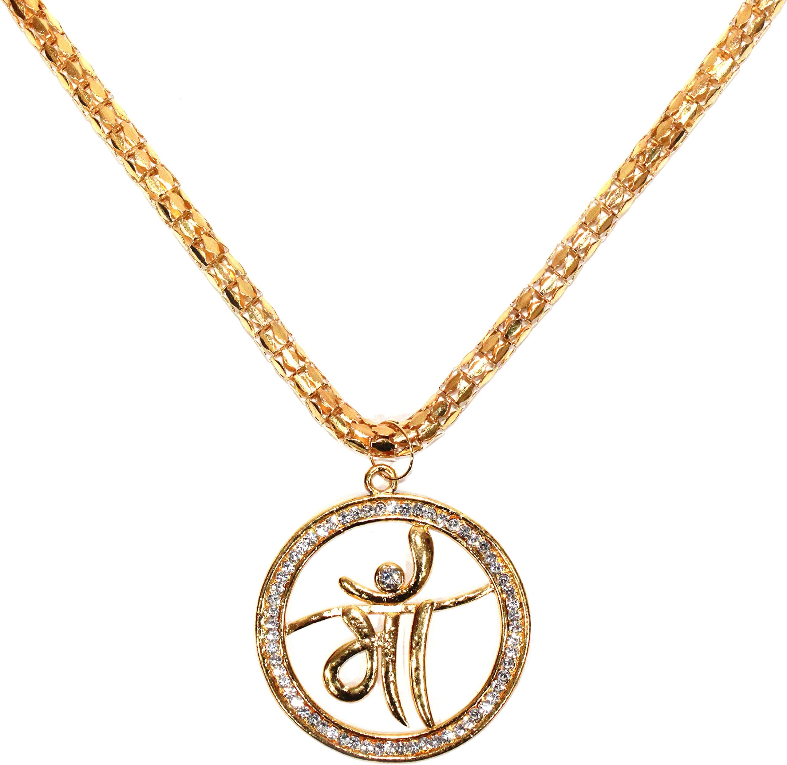 SRC CreationsArtificial 10 mm Golden Chain Maala with Detachable 2.5 inch MAA Pendent