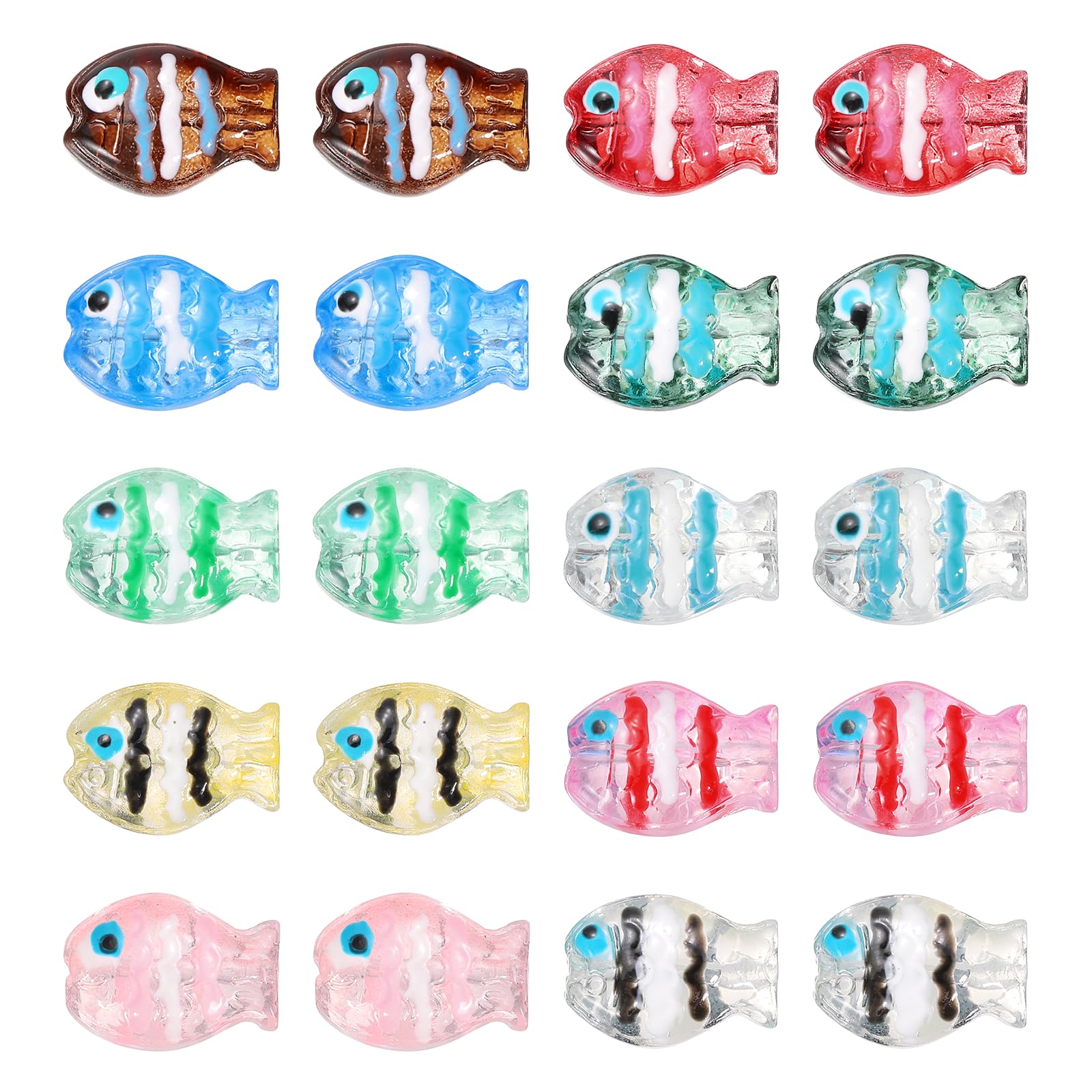 sourcing map 20 Pcs Glass Enamel Fish Beads, Multicolor Handmade Lampworking Ocean Sea Animals Beads for Jewelry Making DIY Bracelet Necklace Craft