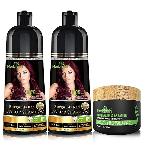 Miniatura 7 de Herbishh Ultimate Hair Color Shampoo Kit (2 piezas de champú de color castaño castaño + 1 máscara de cabello Argán) para cabello gris, champú de