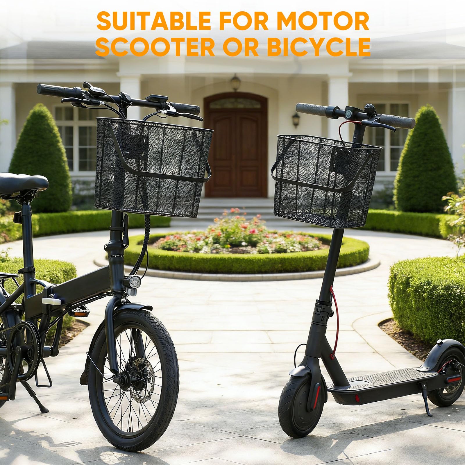 Cestino per scooter elettrico, cestino anteriore per bicicletta, resistente, rimovibile rapidamente, rete di ferro, manubrio per bicicletta, facile da montare e da trasportare