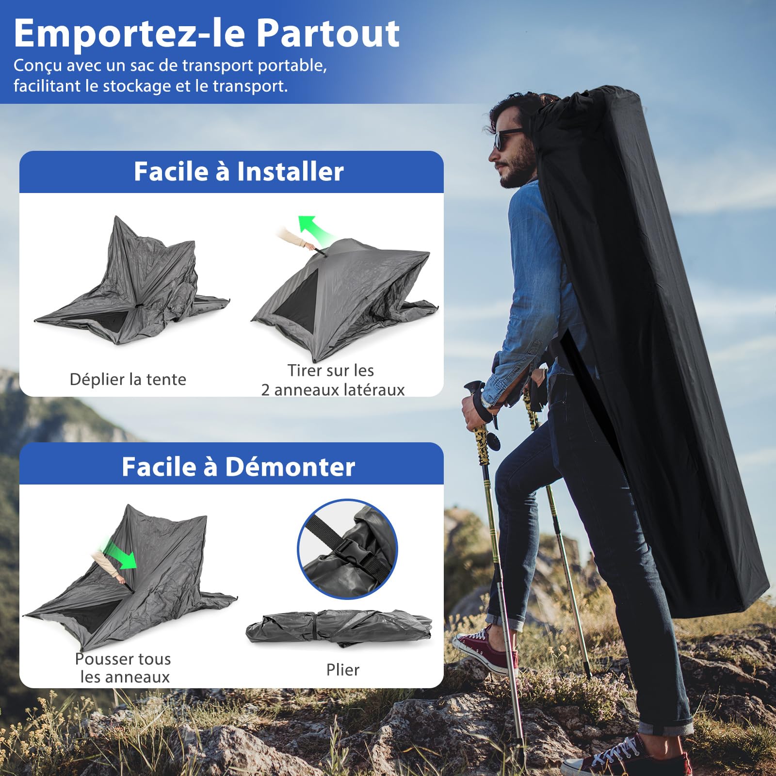 GOPLUS Tente de Camping pour 4-6 Personnes, Tente Familiale Tipi Chapiteaux, 3 Portes, 3 Fenêtres en Maille,Sac de Transport, pour Randonnée, Voyage