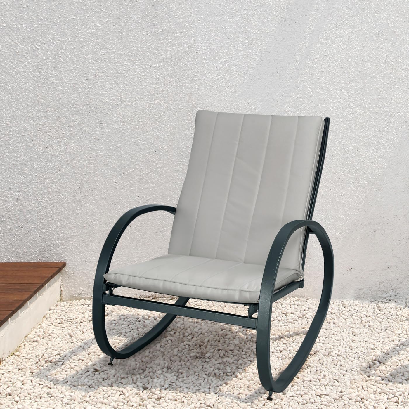 SVITA EIBY Fauteuil à bascule de luxe avec accoudoirs pour l'extérieur, gris clair/gris foncé