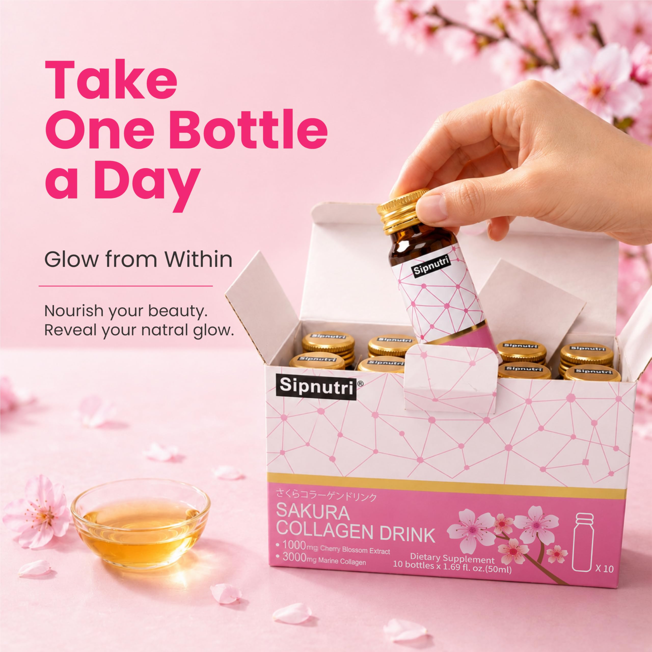Japanese Sakura Glowing Skin Collagen Beauty Drink-1.69 fl oz x30 — Amazon image 8
