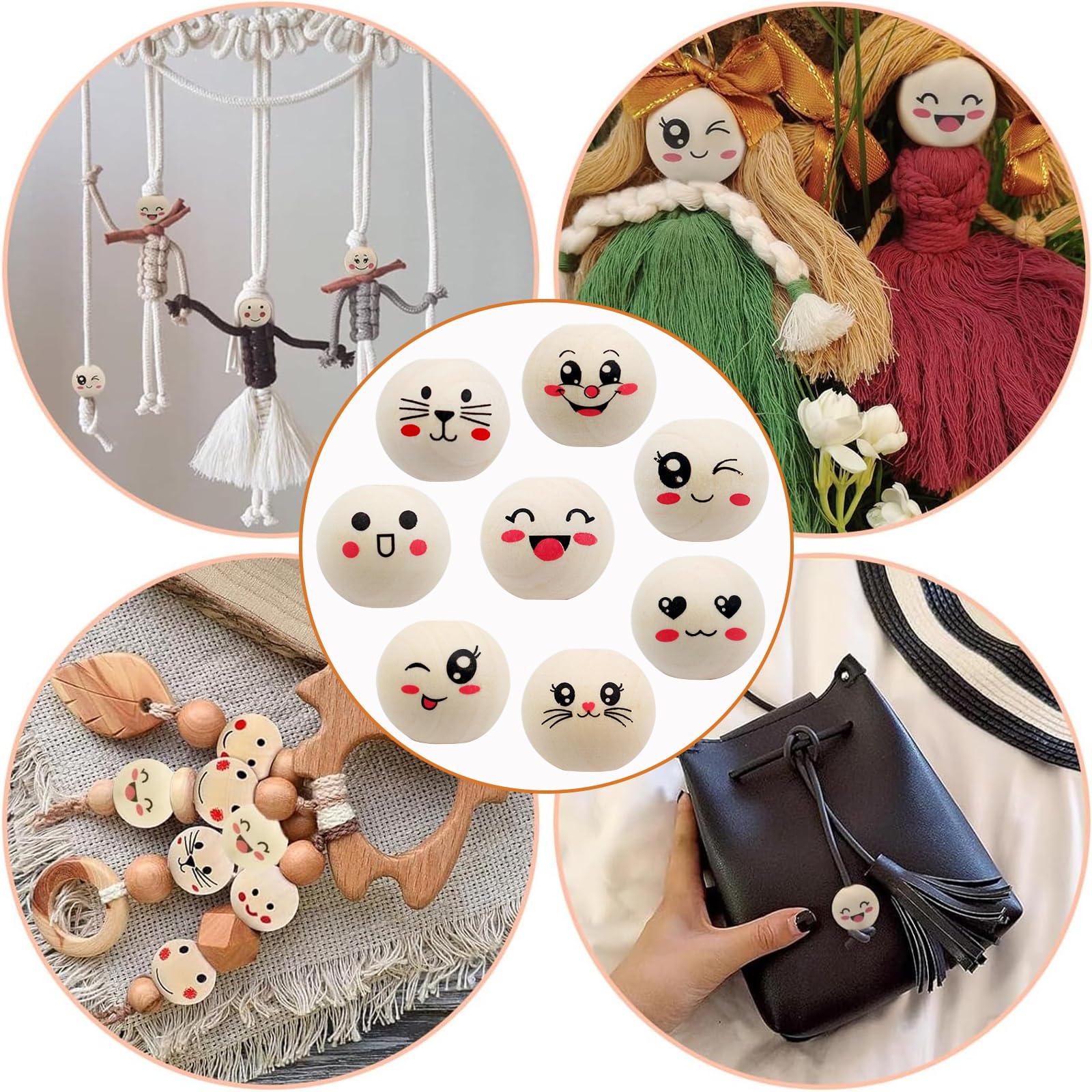 Perles En Bois En Forme De Bonbon – Lot De 20 Pour Fabrication De Bijoux, Bracelets, Décorations De Noël