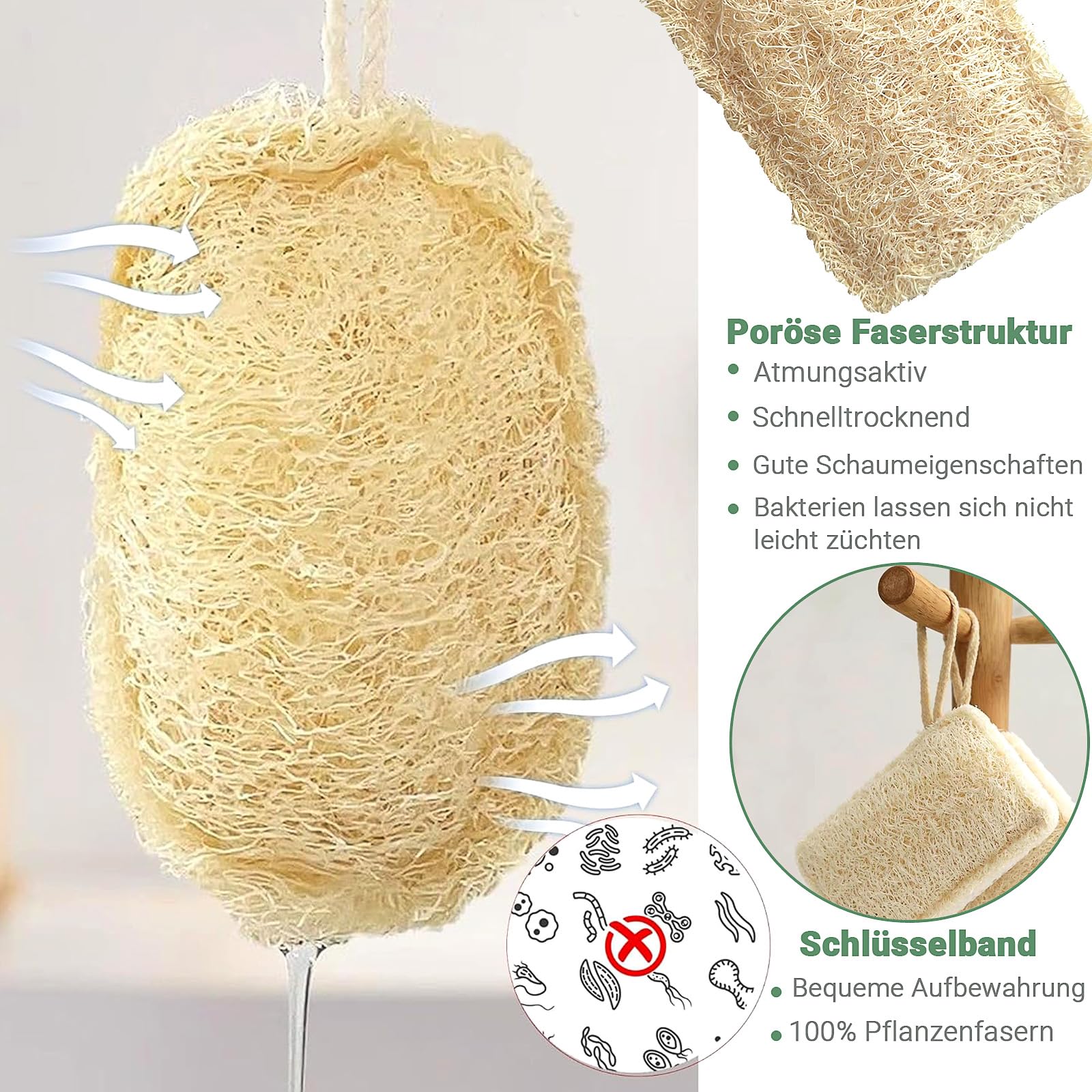 Naturalna gąbka z trukwy, 4 sztuki, naturalna gąbka do naczyń, wielokrotnego użytku, do garnków, patelni, przyborów i blatów roboczych (11 x 7 cm)
