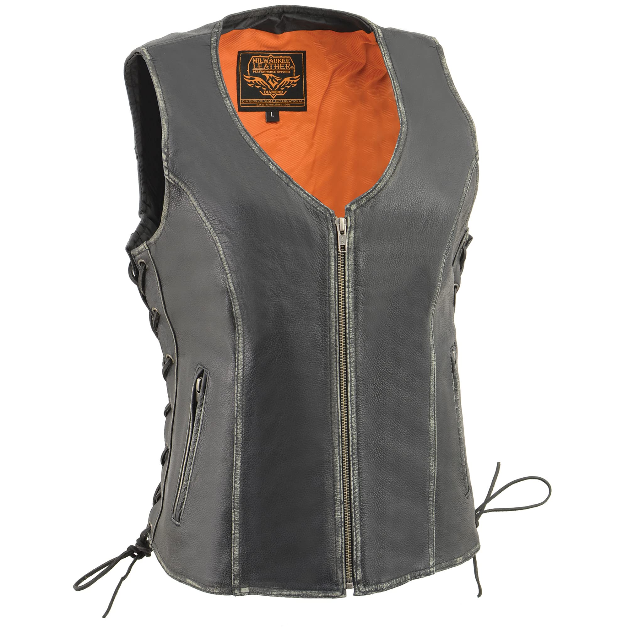 Women's Distressed Black Zipper Front Side Lace Vest (X-Small)