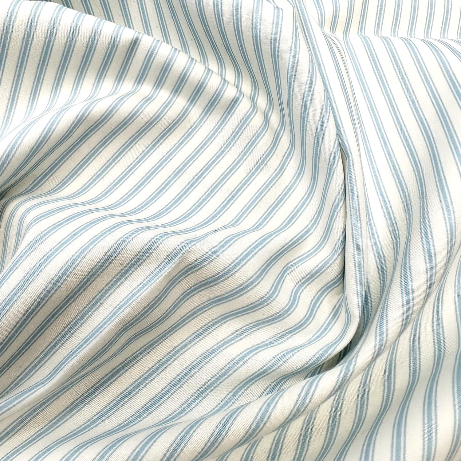 Glamour Secrets Blue Cotton Fabric - Baby & Ivory Ticking Stripe - Craft Fabric Material Metre