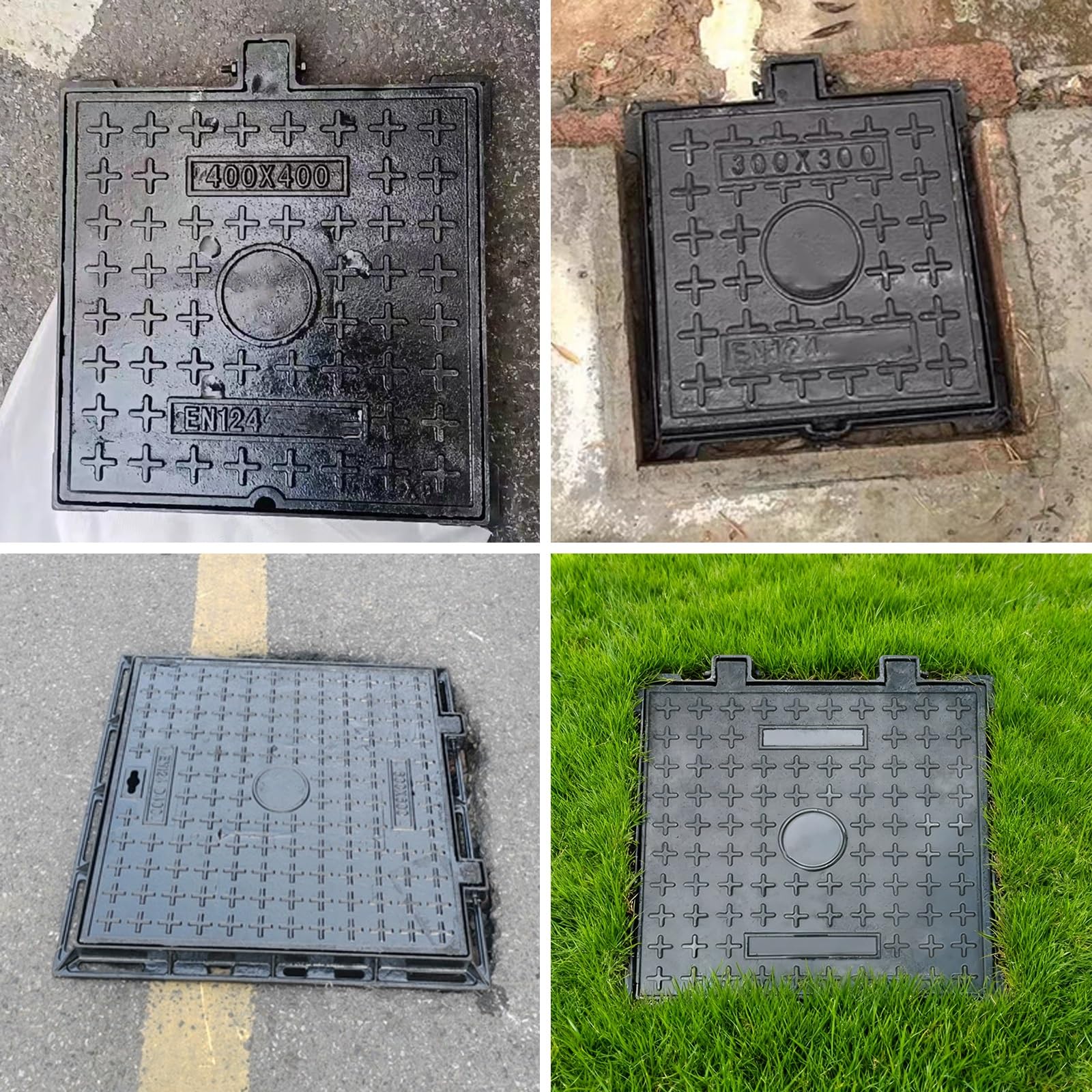 Tapa de Alcantarilla y Marco Hierro Fundido, Tapa de Tanque Séptico, Capacidad de Carga de Aproximadamente 11 t, Cubierta Arqueta Patios y Camino de Entrada(30 * 50 cm/12 * 20 in)