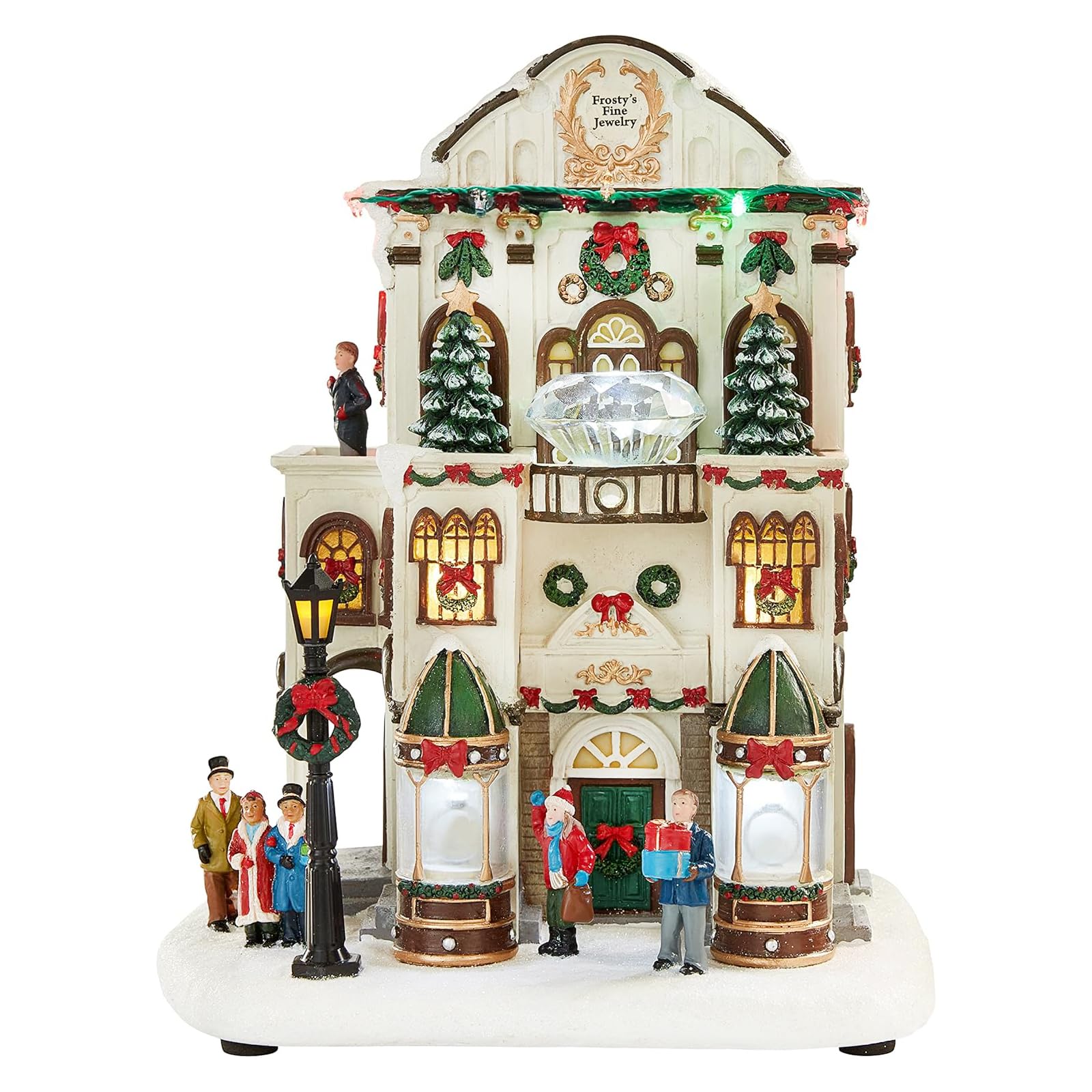Photo 1 of ***RECOMENDED FOR PARTS / HAS DAMAGED BASE*** MOMENTS IN TIME Fine Jewelry Shop11”H Lighted Christmas Village Building with LED Lights & Christmas Music Hand-Painted Polyresin Holiday Décor Power Adapter Included Gift Ready Display Piece
