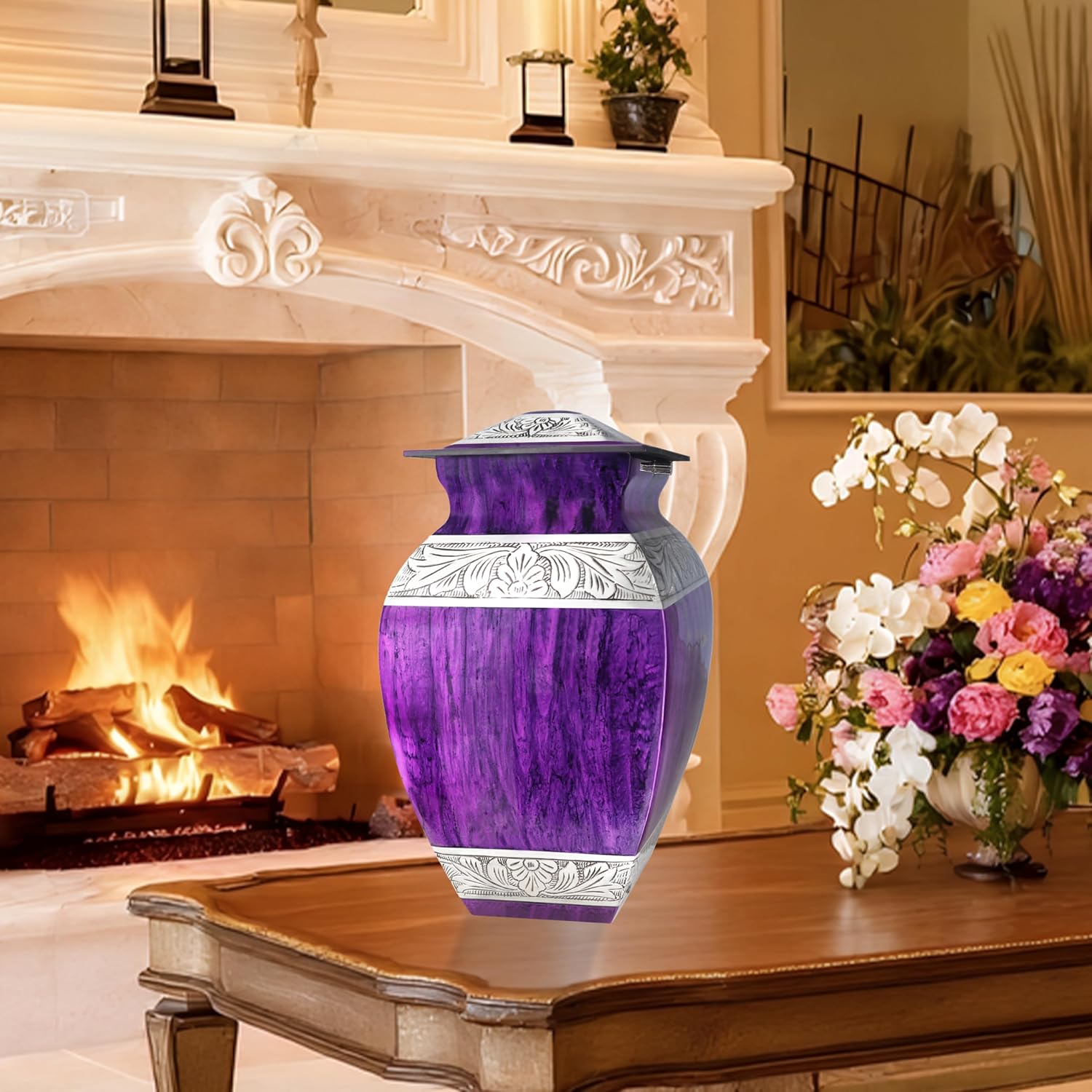 Urn for Ashes for Women & Men, Cremation Urns for Human Ashes Adult Female & Male, Funeral Decorative Urns for Burial, Square Model, Hand Engraving, Purple Urn - Large Full Size - Image 7