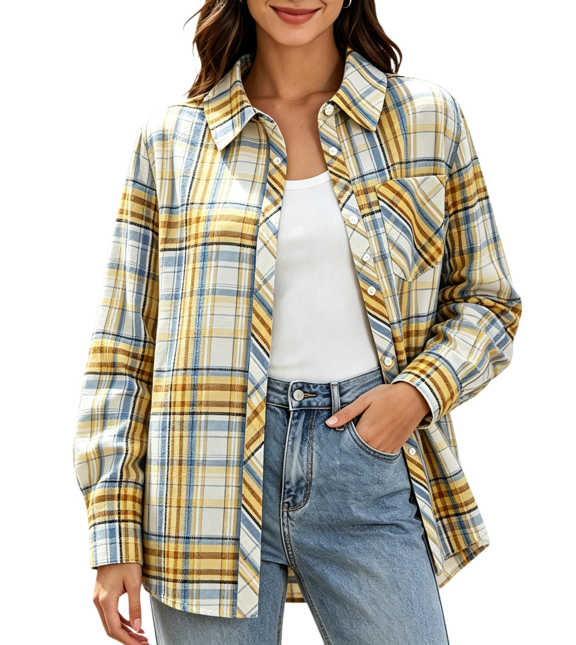 SANGTREE Womens and Girls Long Sleeve Flannel Shirt Plaid Button Down Shirt