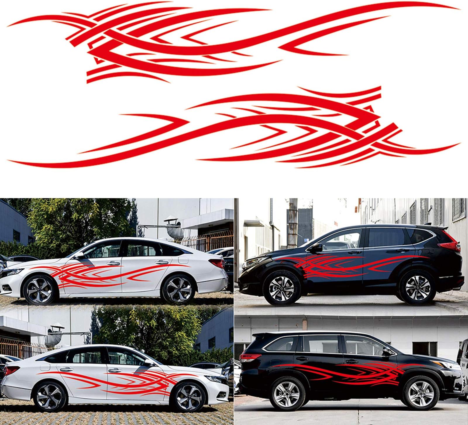 Lovelychica Car Sticker Decals, 2PCS Flame Pattern Decal Waterproof Car Sticker Graphic Line Decal Fender Body Door Decor for Truck Auto Car Body Side Door