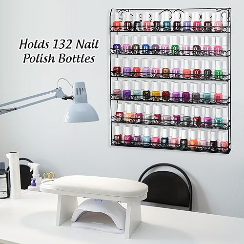 Miniatura 5 de AMT - Estantes de esmalte de uñas de metal de 6 niveles para la pared, hasta 132 botellas, exhibición de esmalte de uñas de calidad transparente