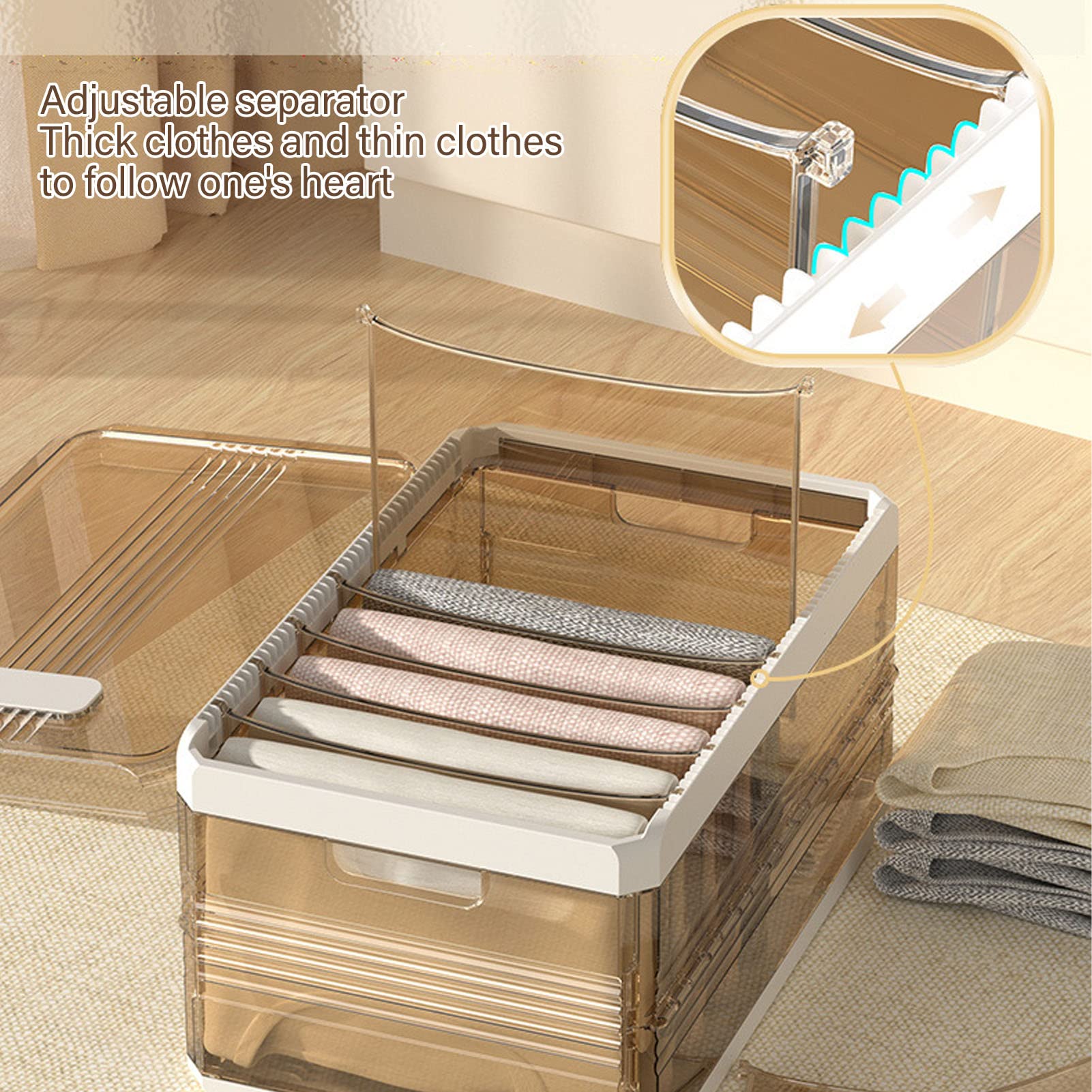 Organizador de Armario, Contenedores de Almacenamiento con Compartimentos Plegables de PP con Riel Deslizante, Caja de Almacenamiento de Rejilla Desmontada con Placa(1 Grids -A)