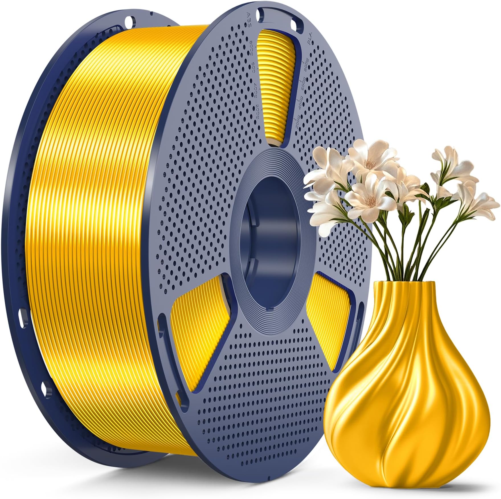3D Printer Silk Filament,Shiny Silk PLA Filament 1.75mm, Smooth Silky Surface, Great Easy to Print for 3D Printers, Dimensional Accuracy +/- 0.02mm, Silk Light Gold 1KG
