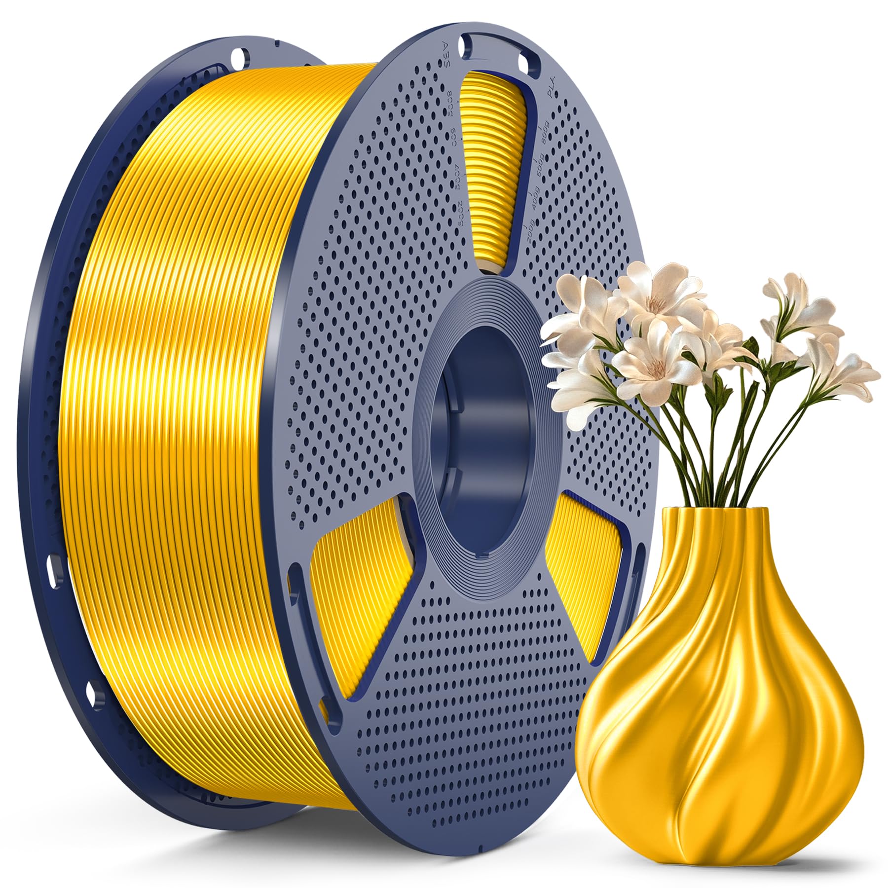 SUNLU 3D Printer Silk Filament,Shiny Silk PLA Filament 1.75mm, Smooth Silky Surface, Great Easy to Print for 3D Printers, Dimensional Accuracy +/- 0.02mm, Silk Light Gold 1KG
