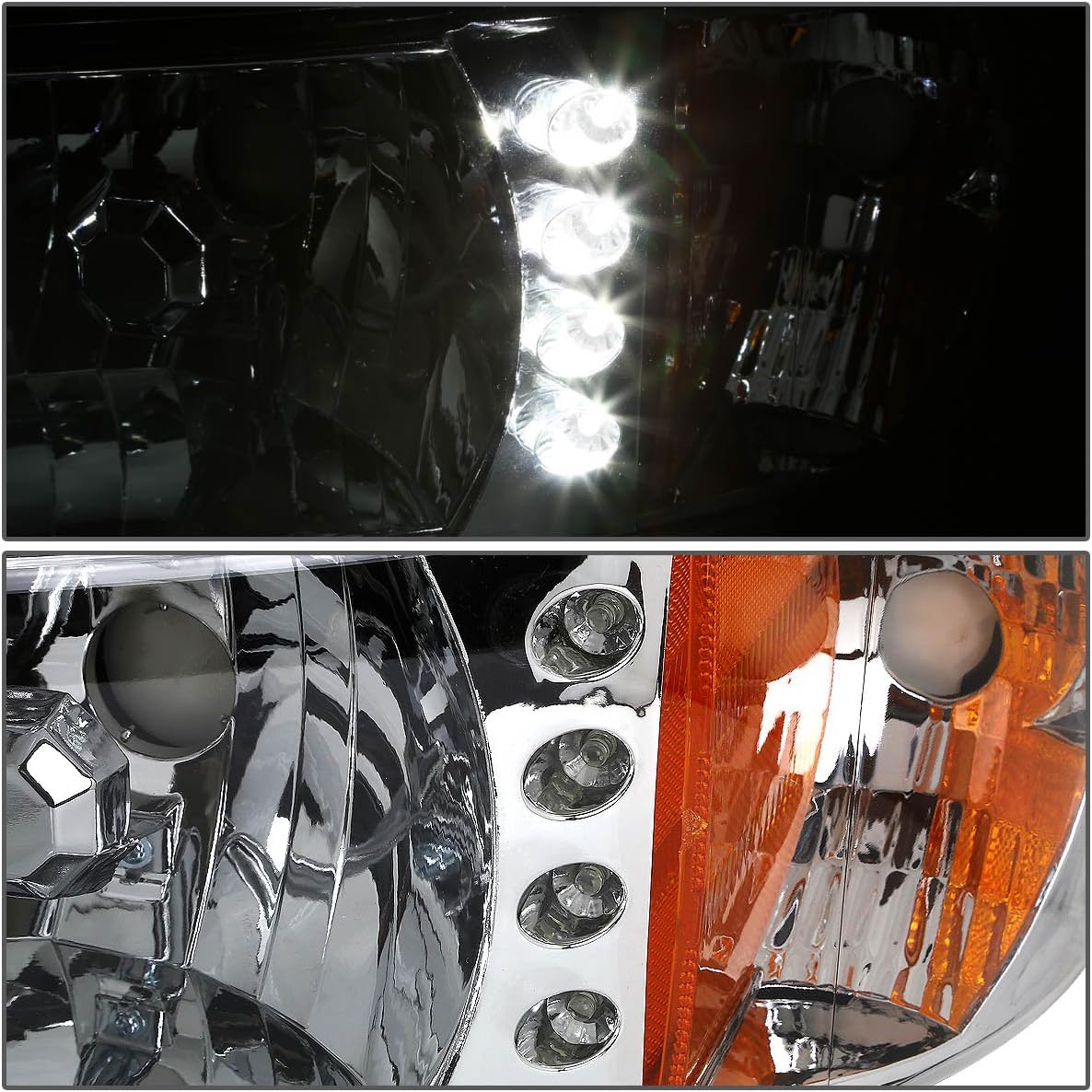 Auto Dynasty Pair of Chrome Housing Amber Side LED DRL Headlight Head Lamps Compatible with Dodge Ram 1500 2500 3500 94-02