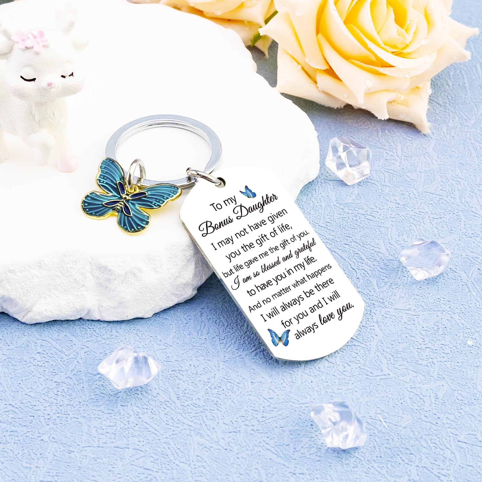 Bonus Daughter Gifts Stepdaughters Gift from Stepmom Daughter in Law Birthday Gifts from Mother in Law To My Bonus Daughters Keychain Daughters Birthday Graduation Christmas Stocking Stuffers