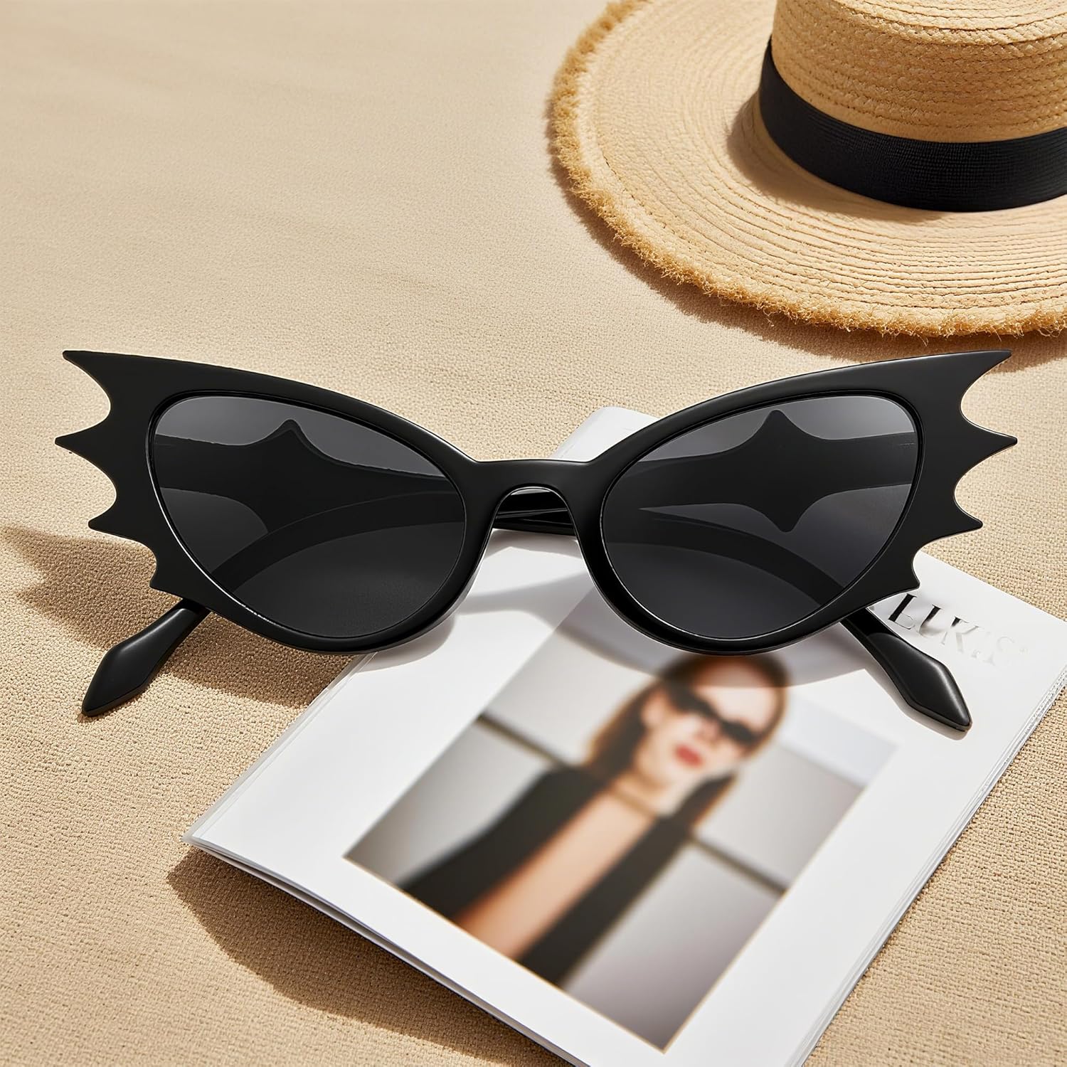 FEISEDY Women Men Cat Eye Sunglasses Bat Shades, Women's Funny Party Sunglasses for Halloween B9165 - Image 5