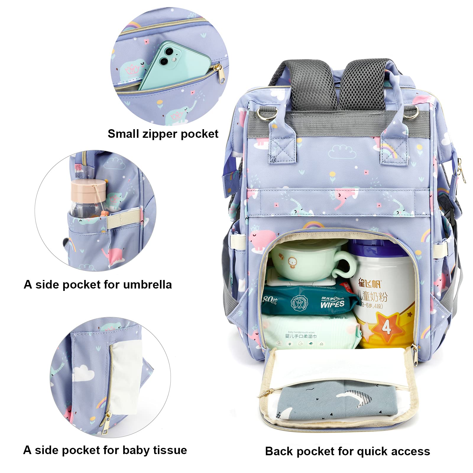 Bolsa de pañales para bebé (azul)