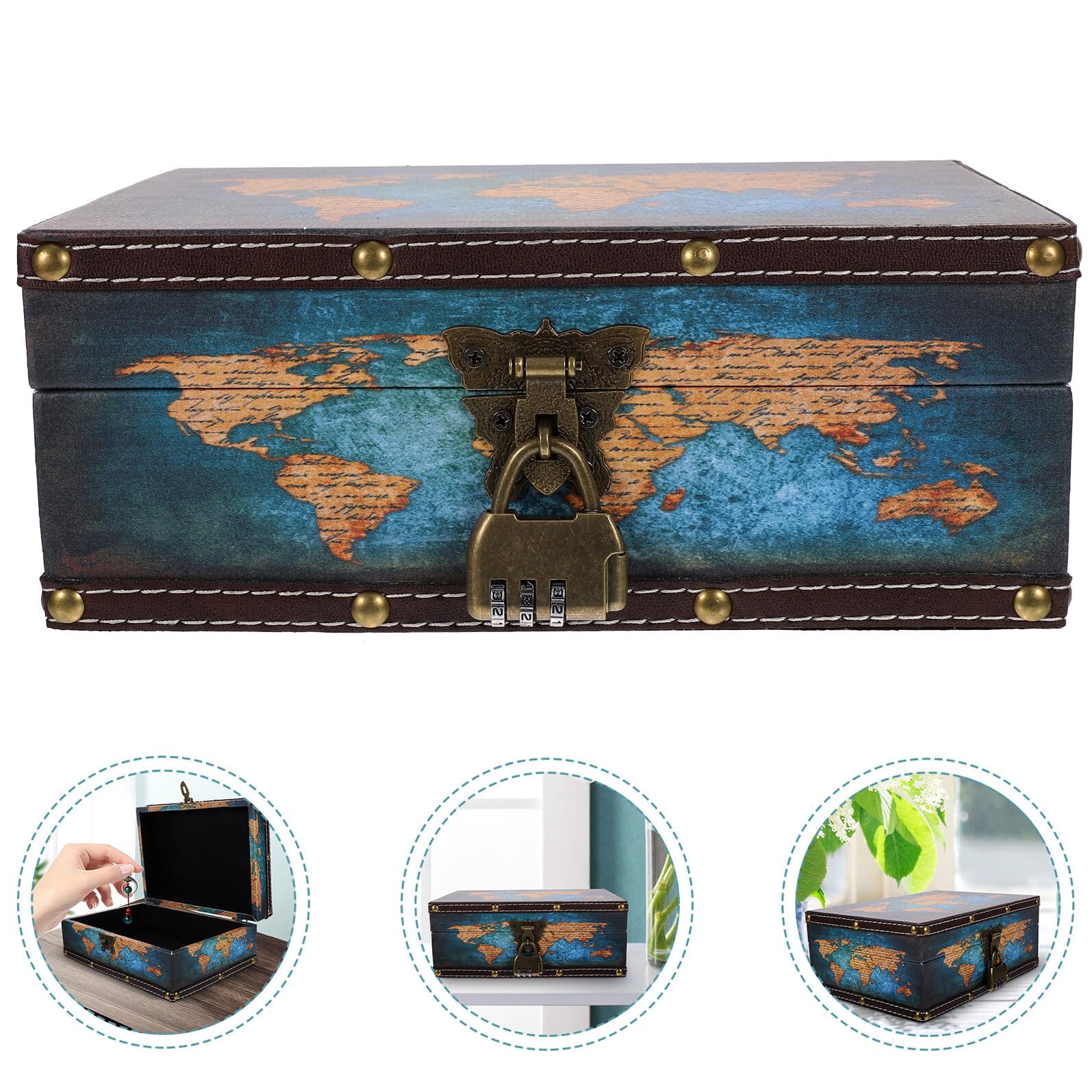 Hölzerne Schatztruhe Vintage Stil Schmuckschatulle Mit Muster Für Aufbewahrungsbox Geschenkbox Dekoration Zuhause Büro Schreibtisch Accessoire