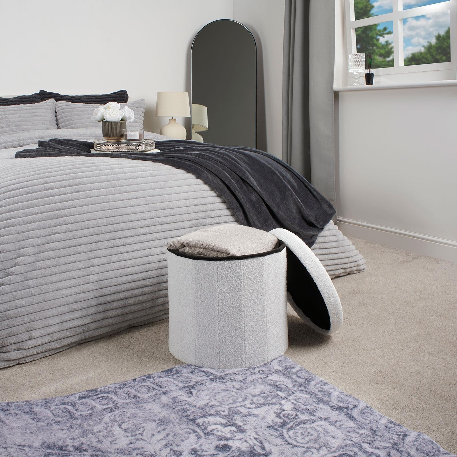 OHS Round Ottoman Storage Matt Velvet, Grey Ottoman With Lid Storage - View #4