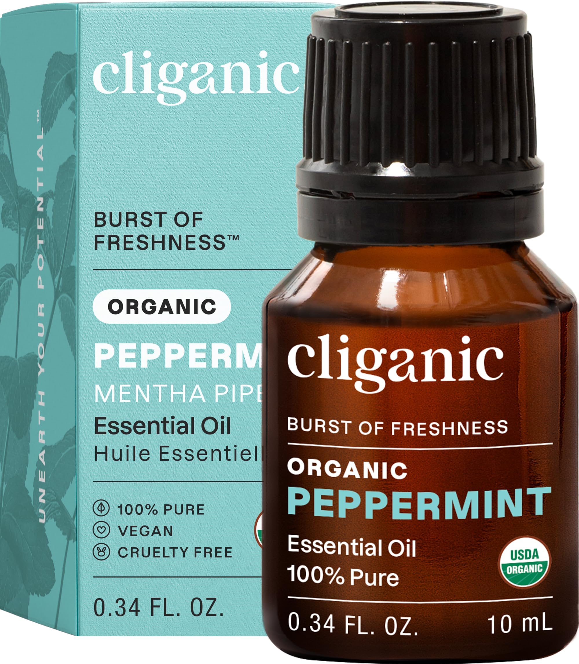 Organic Peppermint Essential Oil, 100% Pure Natural Undiluted, for Aromatherapy | Non-GMO Verified (Packaging May Vary)
