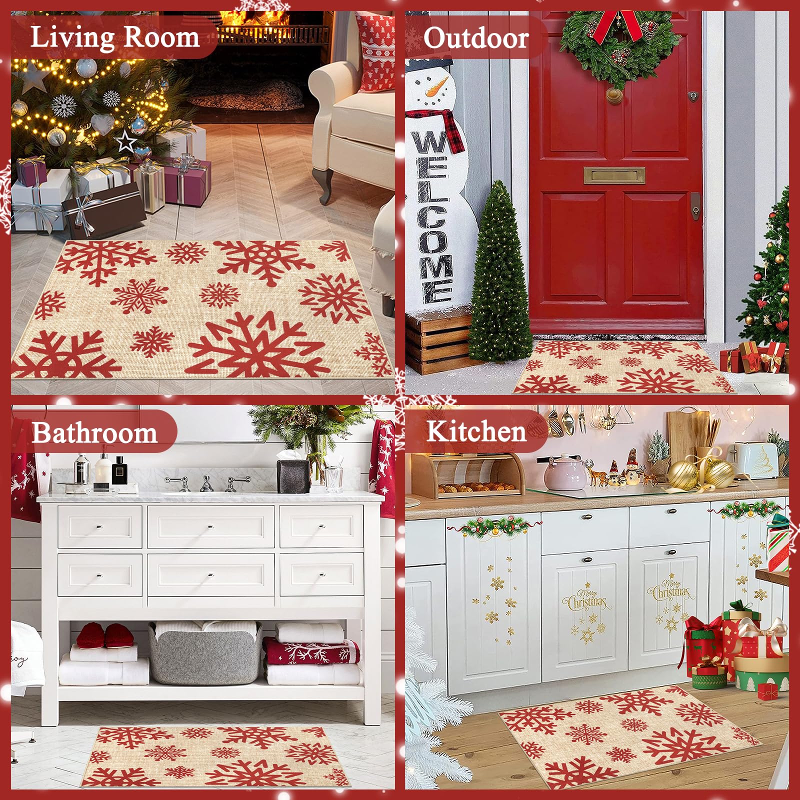 Enyhom Weihnachten Groß Schmutzfangmatte 80 x 120 cm, rutschfeste Maschinenwaschbare Schneeflocken Fußmatte Türmatte Fußabstreifer für Eingang, Haustür & Flur Dekoration
