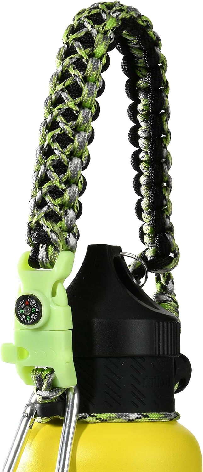 QeeLink Paracord Hande Compatible with Hydro Flask Standard Mouth Water Bottle Carrier with Safety Ring Holder | Simple Modern Ascent | Vmini Cell Strap - 12 oz, 18oz, 21 oz, 24 oz