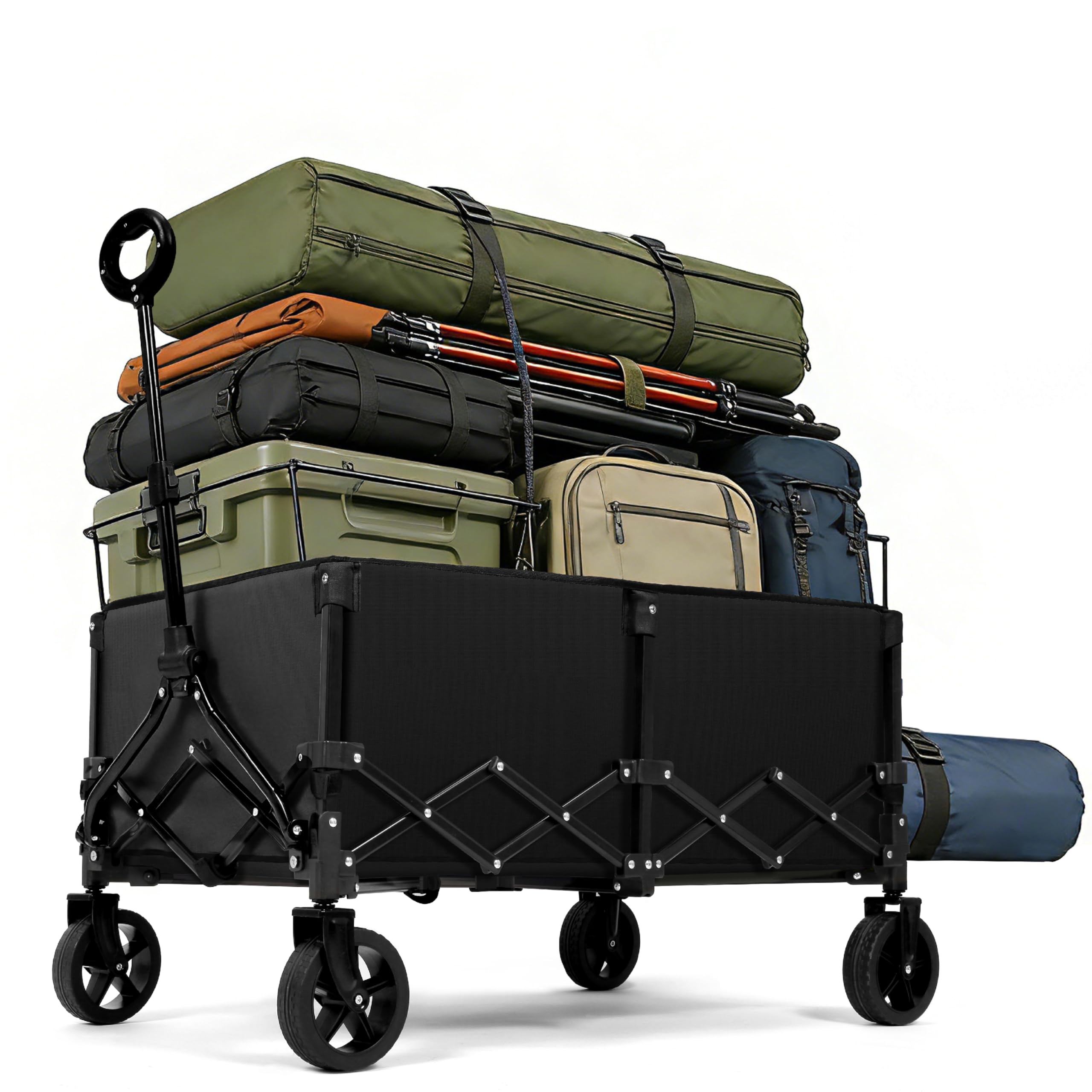 OUTSIDER Bollerwagen faltbar 165L – Campingwagen mit 136kg Tragfähigkeit, klappbarer Strandwagen mit 360° Rädern, für Camping Einkauf Strand Schwarz