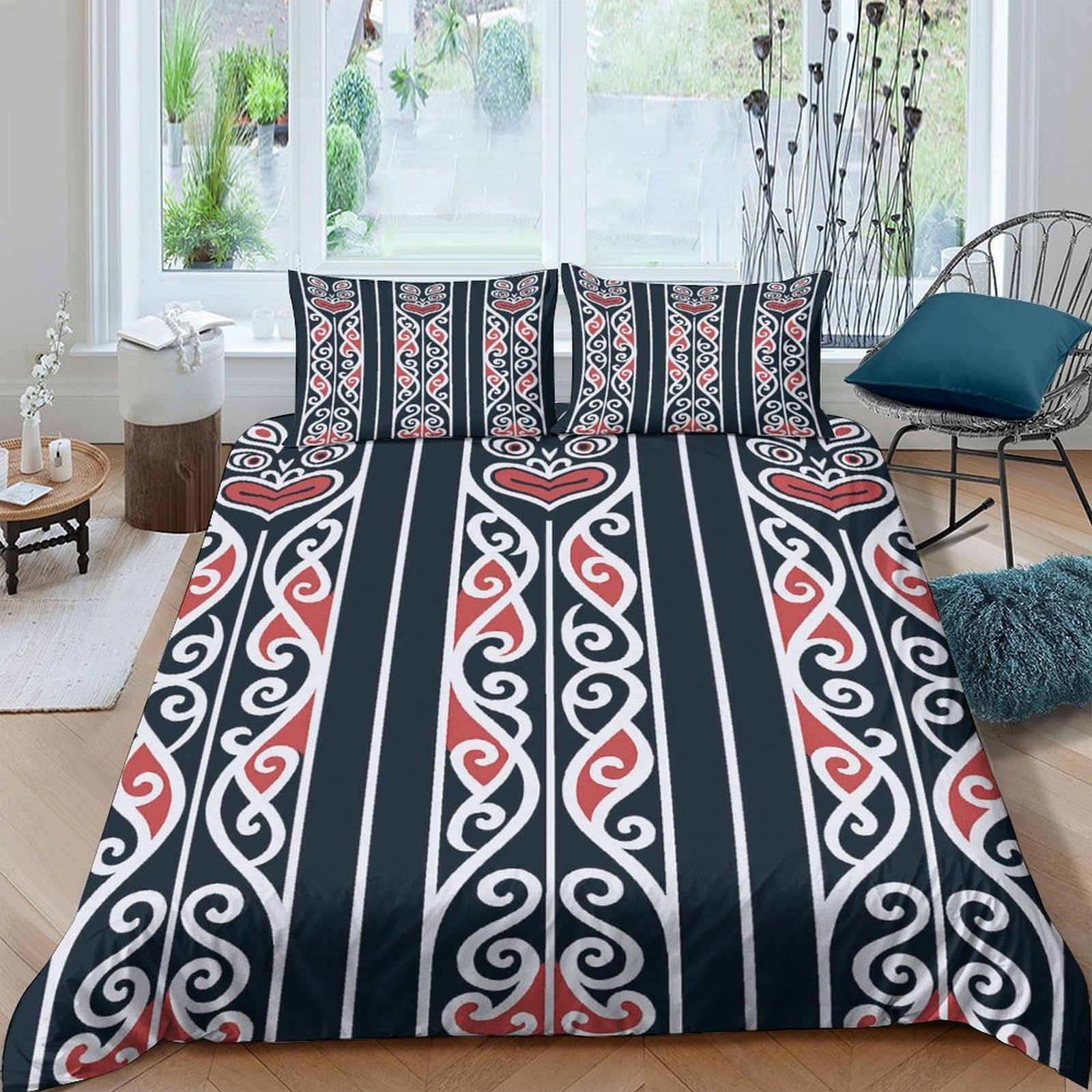 Ctjqhvkz Style-9 3D Printed Ethnic Stripe Fitted Sheet Microfiber Soft Black White Red Swirl Mattress Cover For Bedroom Guestroom Decor Single（135X200cm）