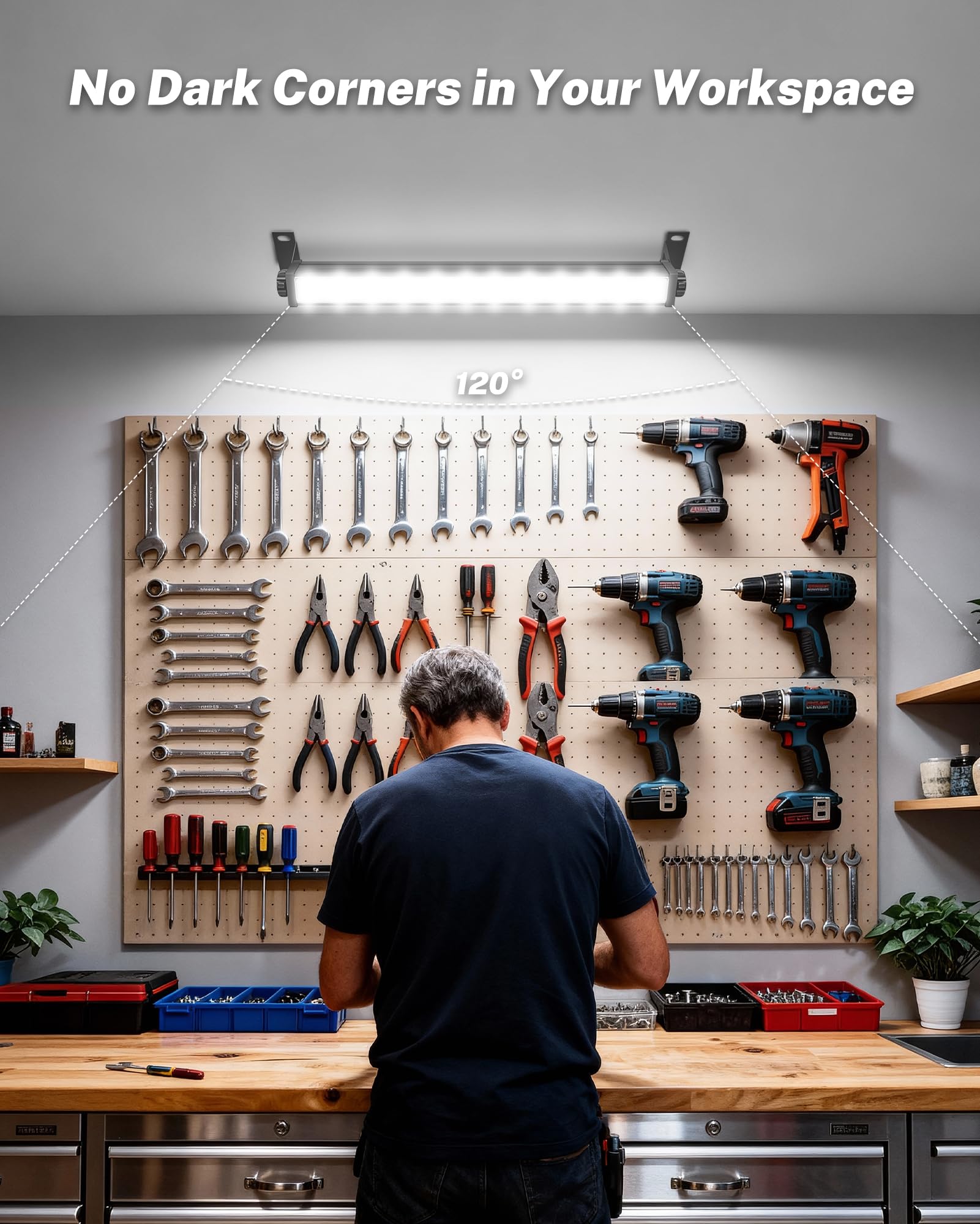 4 Pack LED Shop Lights 40W 5400LM Plug in Garage Lights with 6 6FT Long Power Cord and — view 5