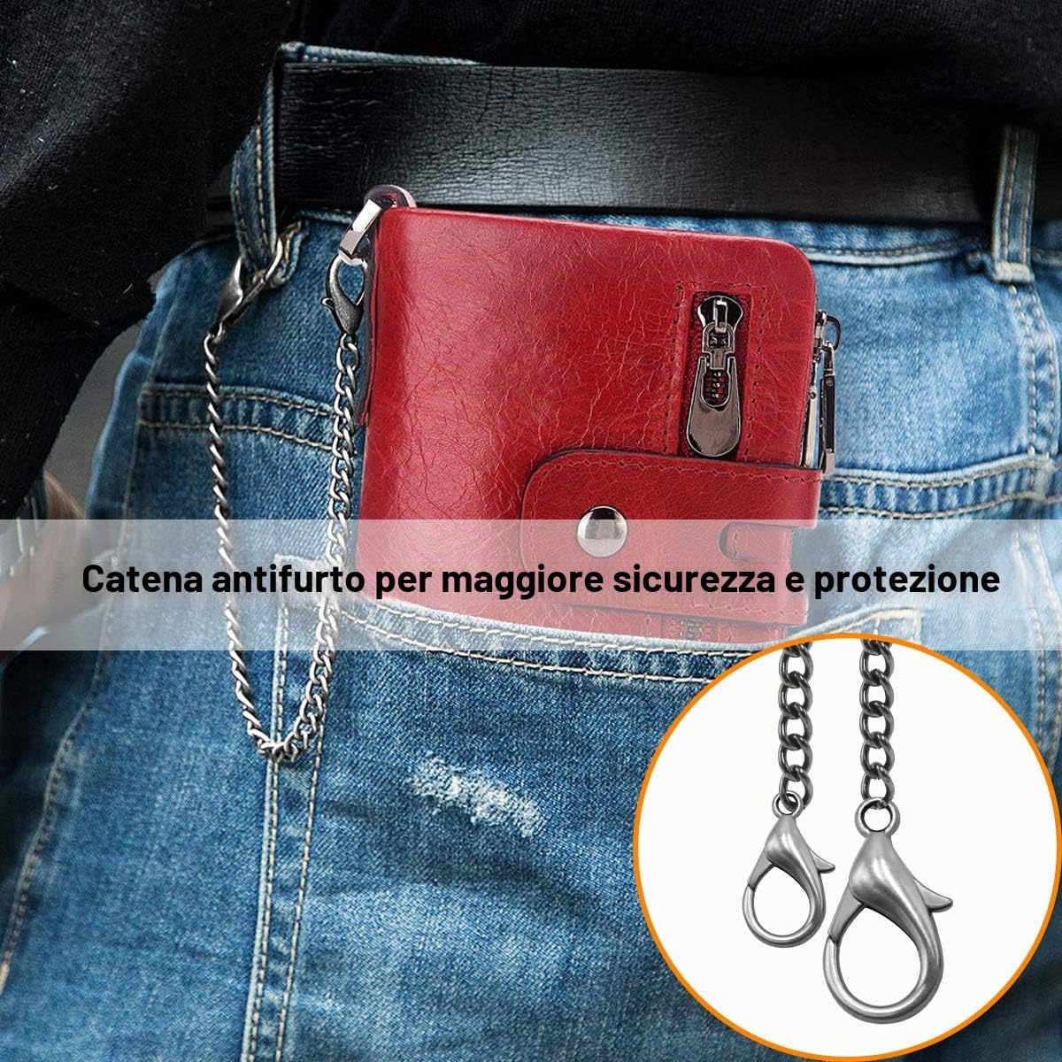REETEE Portafoglio Donna Portamonete Pelle Donna RFID Bloccaggio Portafogli Donna Pelle Piccolo con Catena,Multi-Slot Portamonete Porta Carta di Credito Pelle Cerniera Portafogli